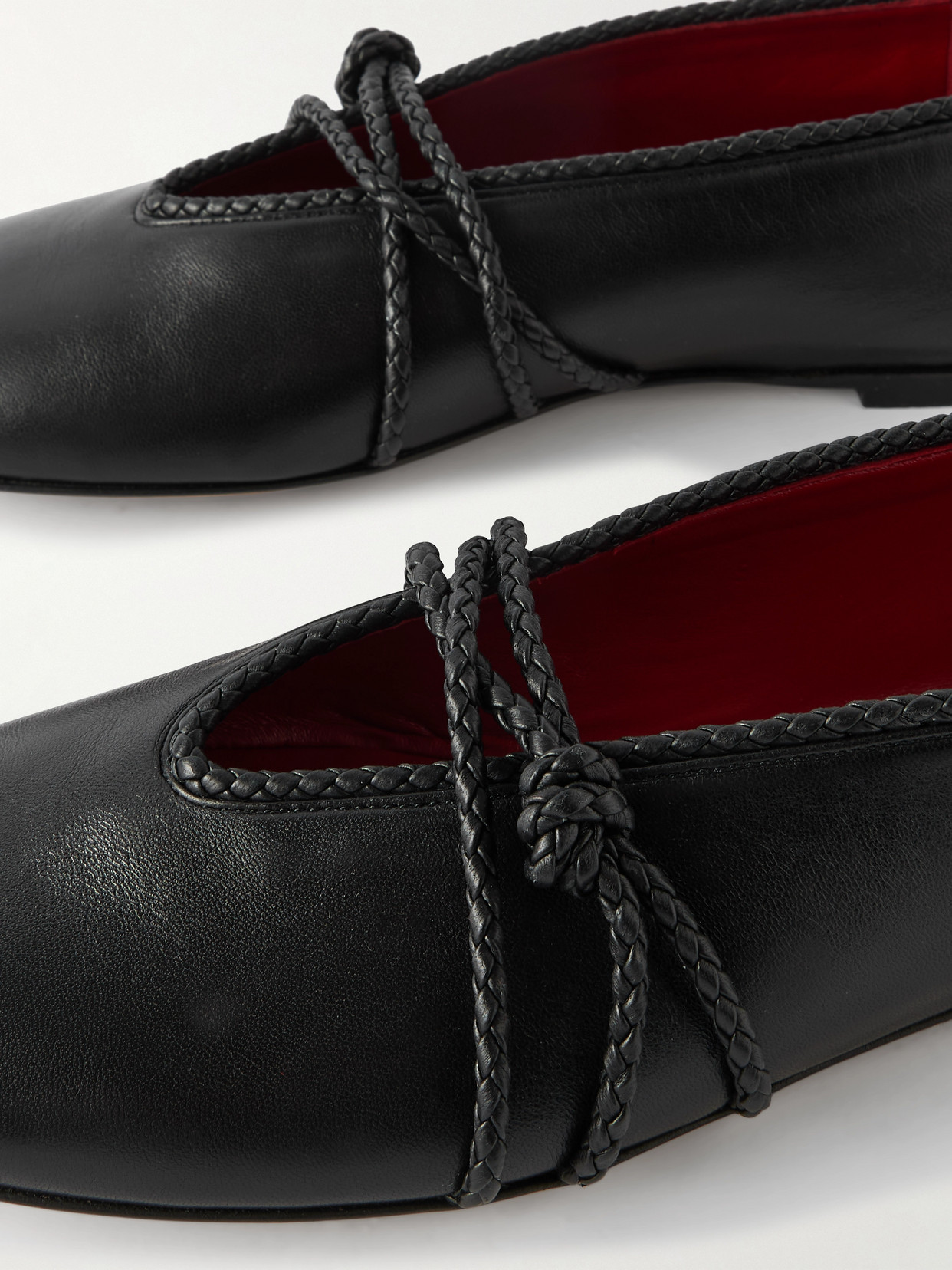 Bottega Veneta Rosa Intrecciato-trimmed Leather Ballet Flats In Black