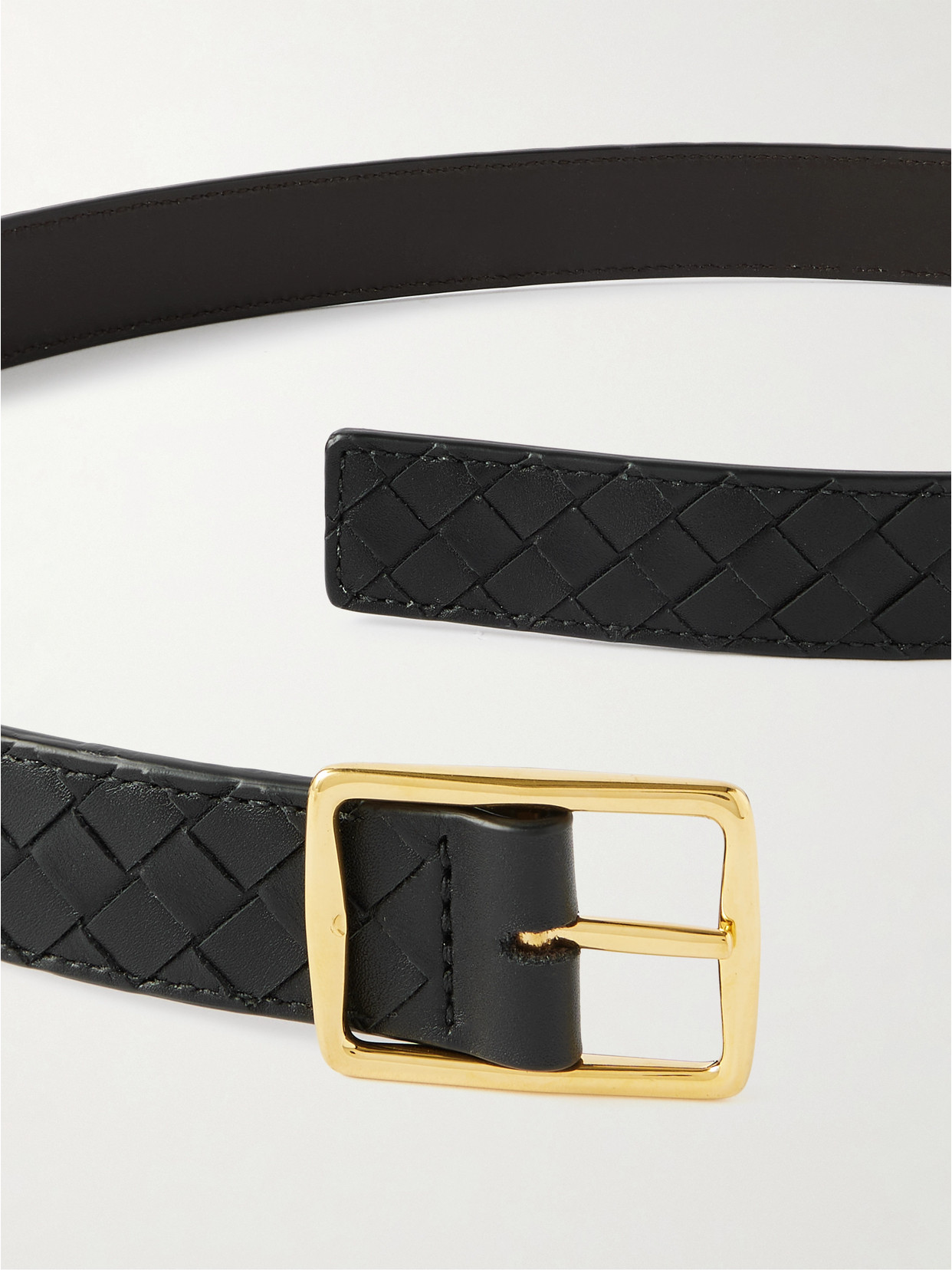 Bottega Veneta Intrecciato Leather Belt In Black