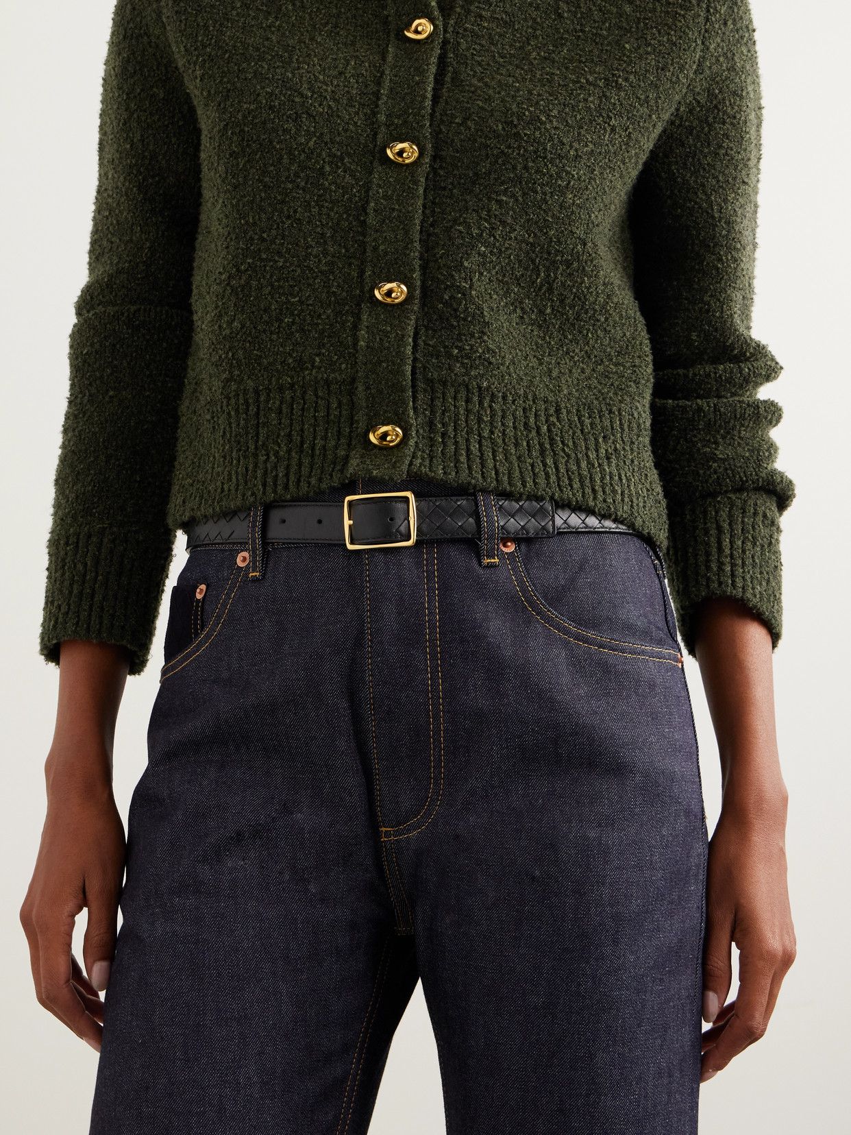 Bottega Veneta Intrecciato Leather Belt In Black