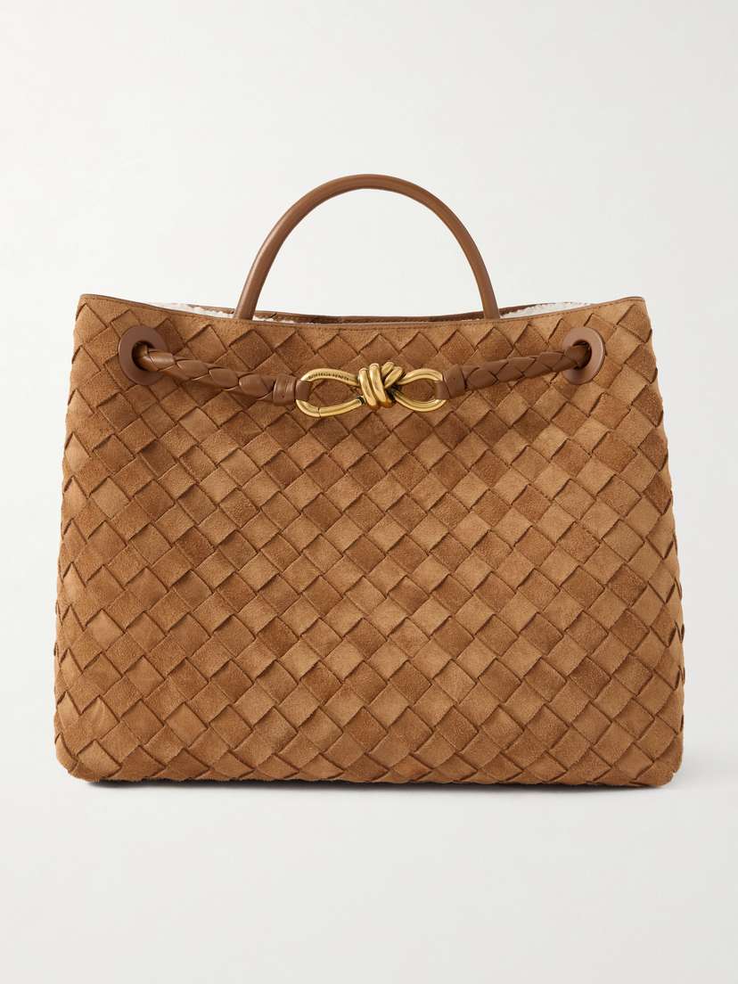 Bottega Veneta Andiamo Medium Shearling-lined Leather-trimmed Intrecciato Suede Tote