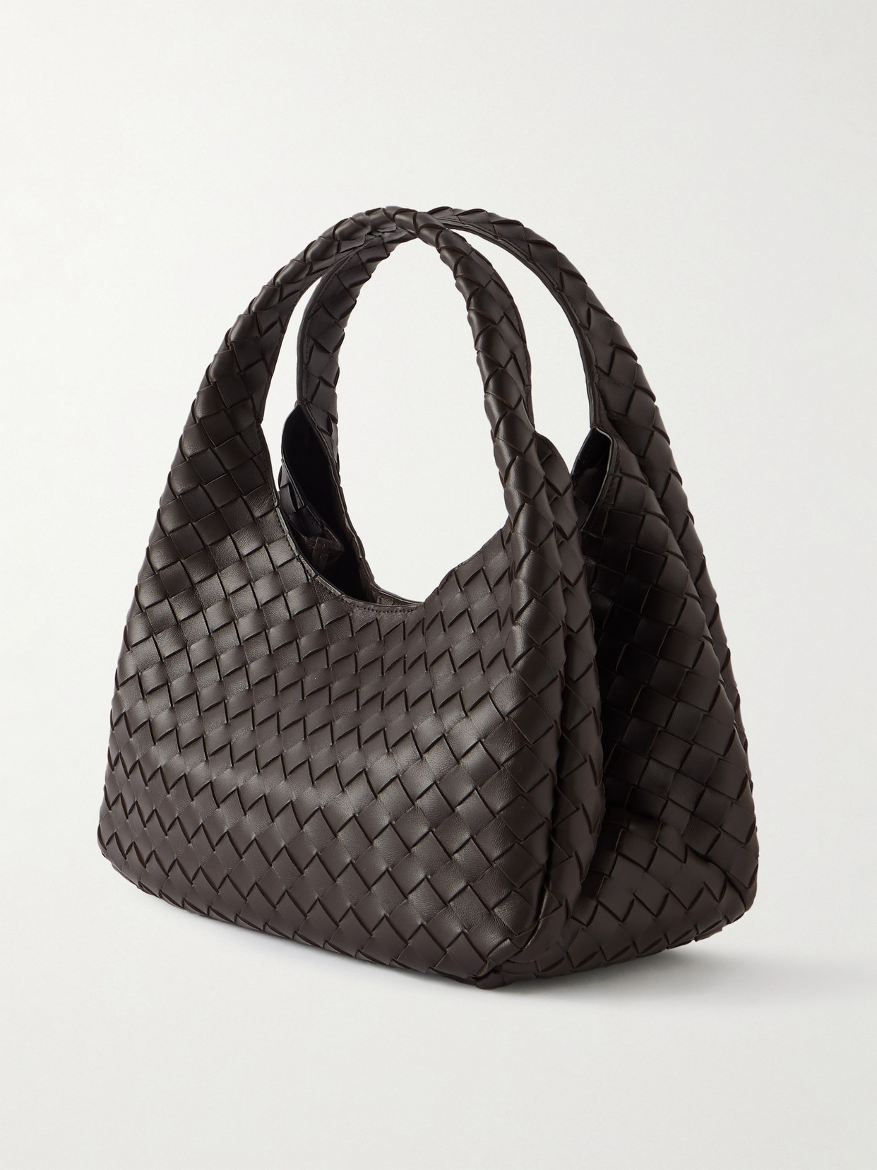 Bottega Veneta Campana Intrecciato Leather Shoulder Bag In Brown