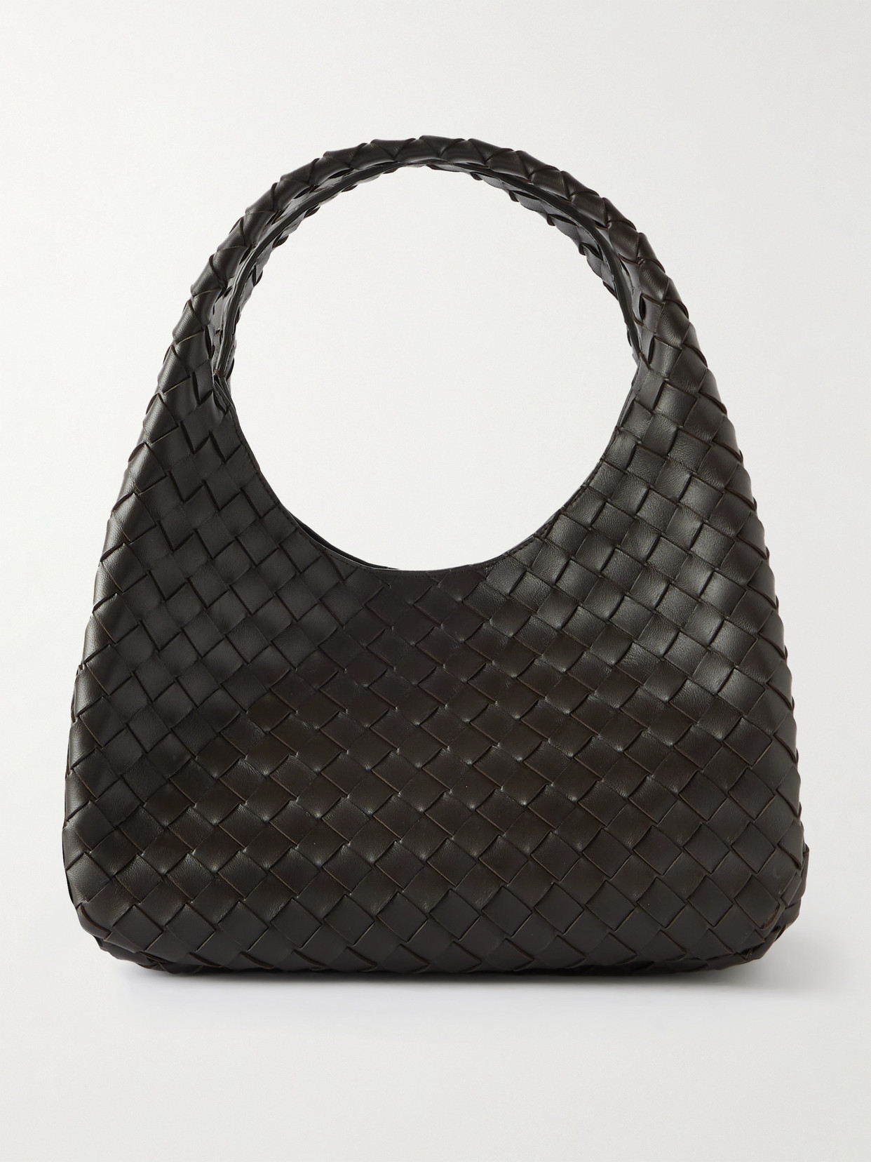 Bottega Veneta Campana Intrecciato Leather Shoulder Bag In Brown