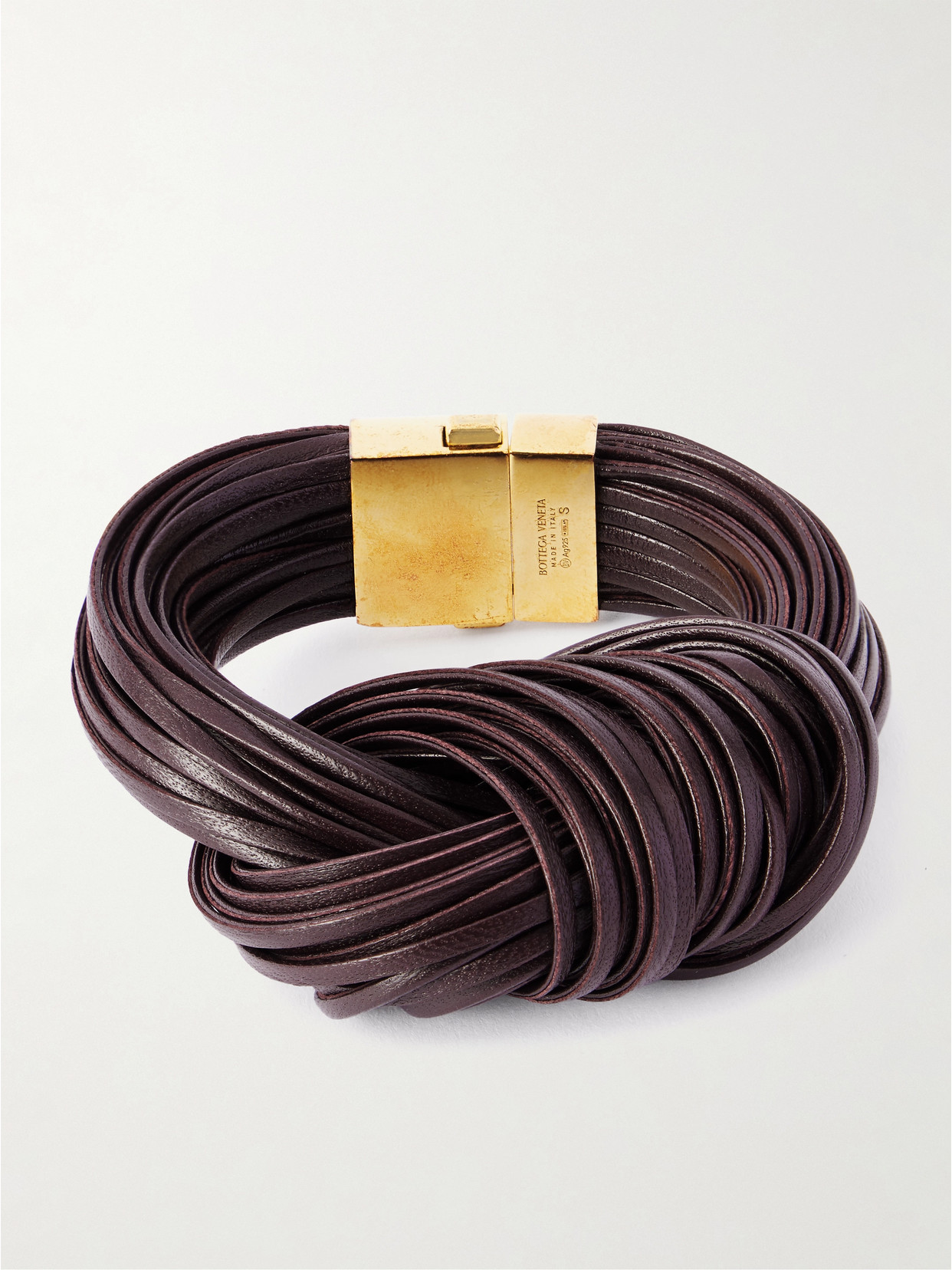 Bottega Veneta - Knot Gold-plated And Leather Bracelet - Brown