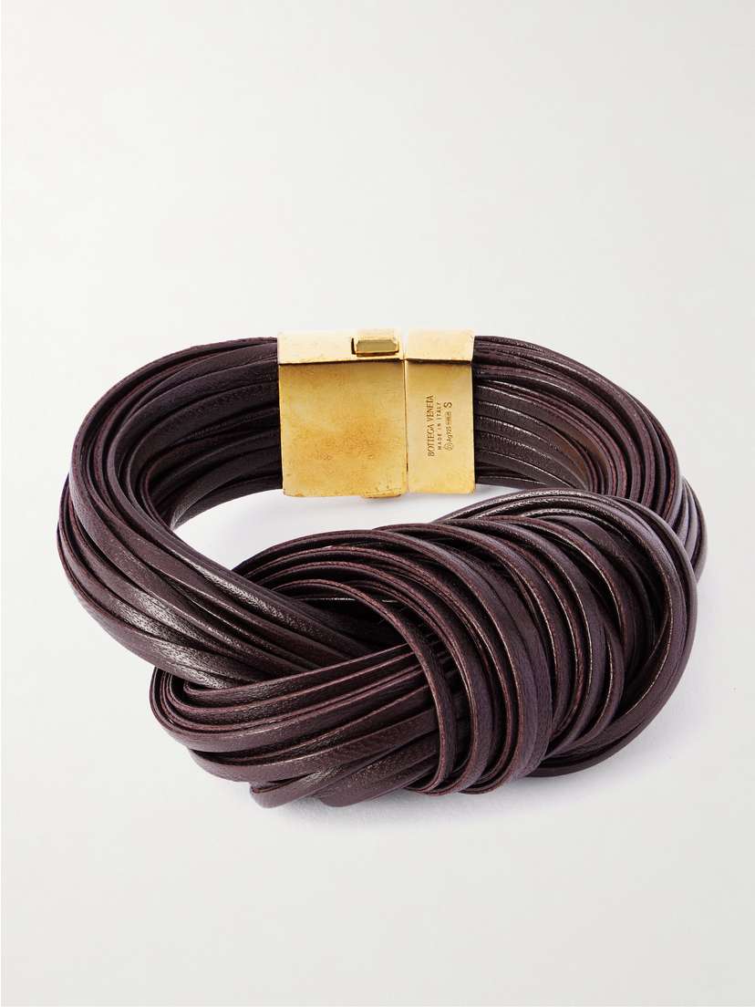 Bottega Veneta Knot Gold-plated And Leather Bracelet