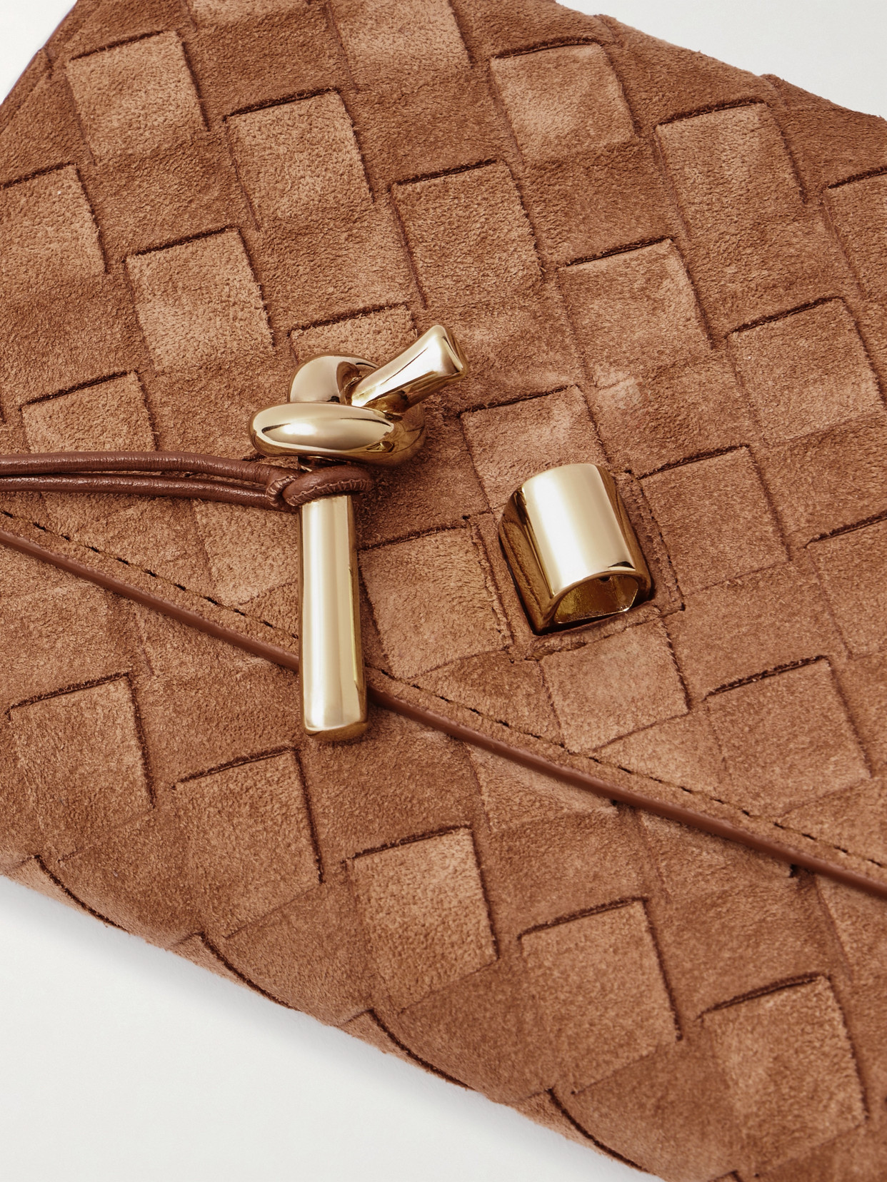 Bottega Veneta Andiamo Intrecciato Suede Shoulder Bag In Brown