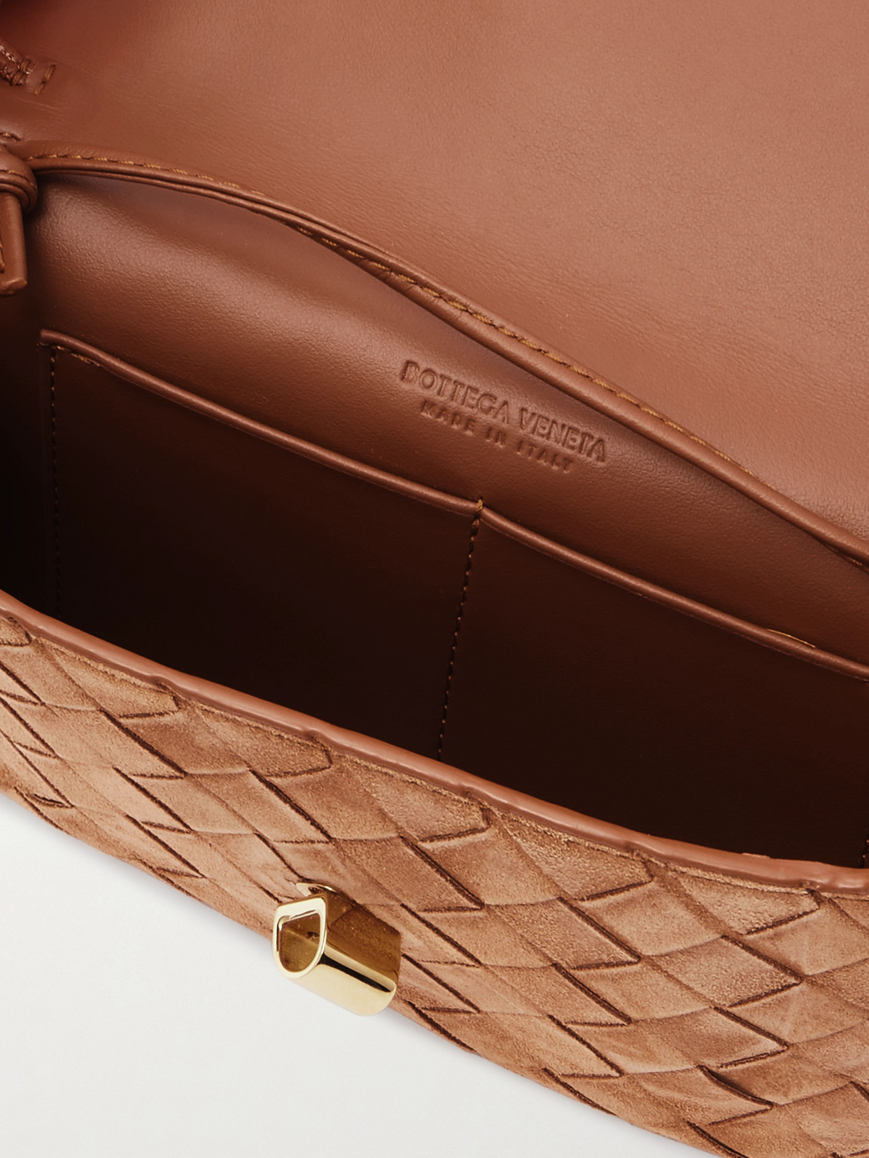 Bottega Veneta Andiamo Intrecciato Suede Shoulder Bag In Brown
