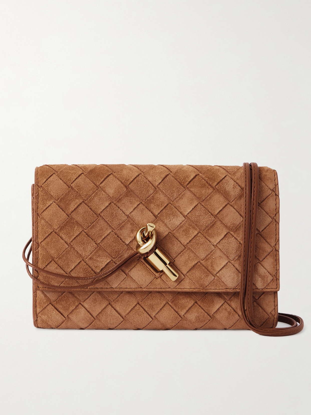 Bottega Veneta Andiamo Intrecciato Suede Shoulder Bag In Brown
