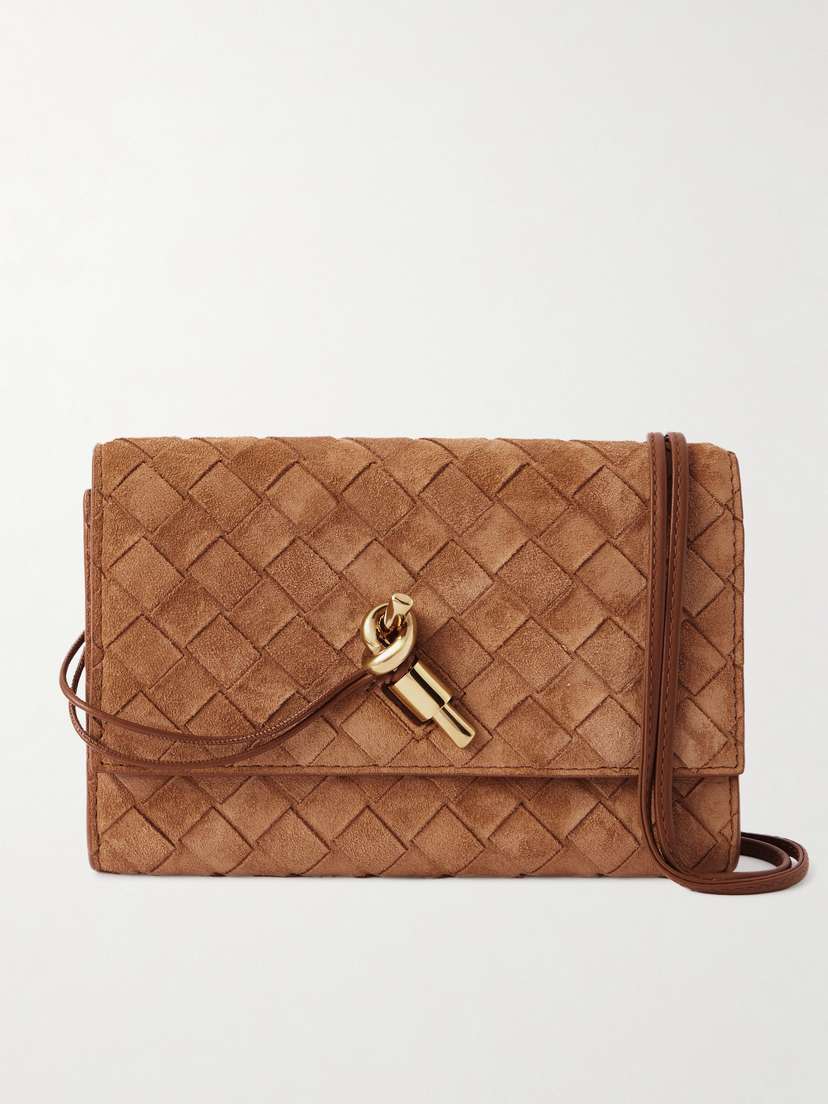 Bottega Veneta Andiamo Small Intrecciato Suede Shoulder Bag