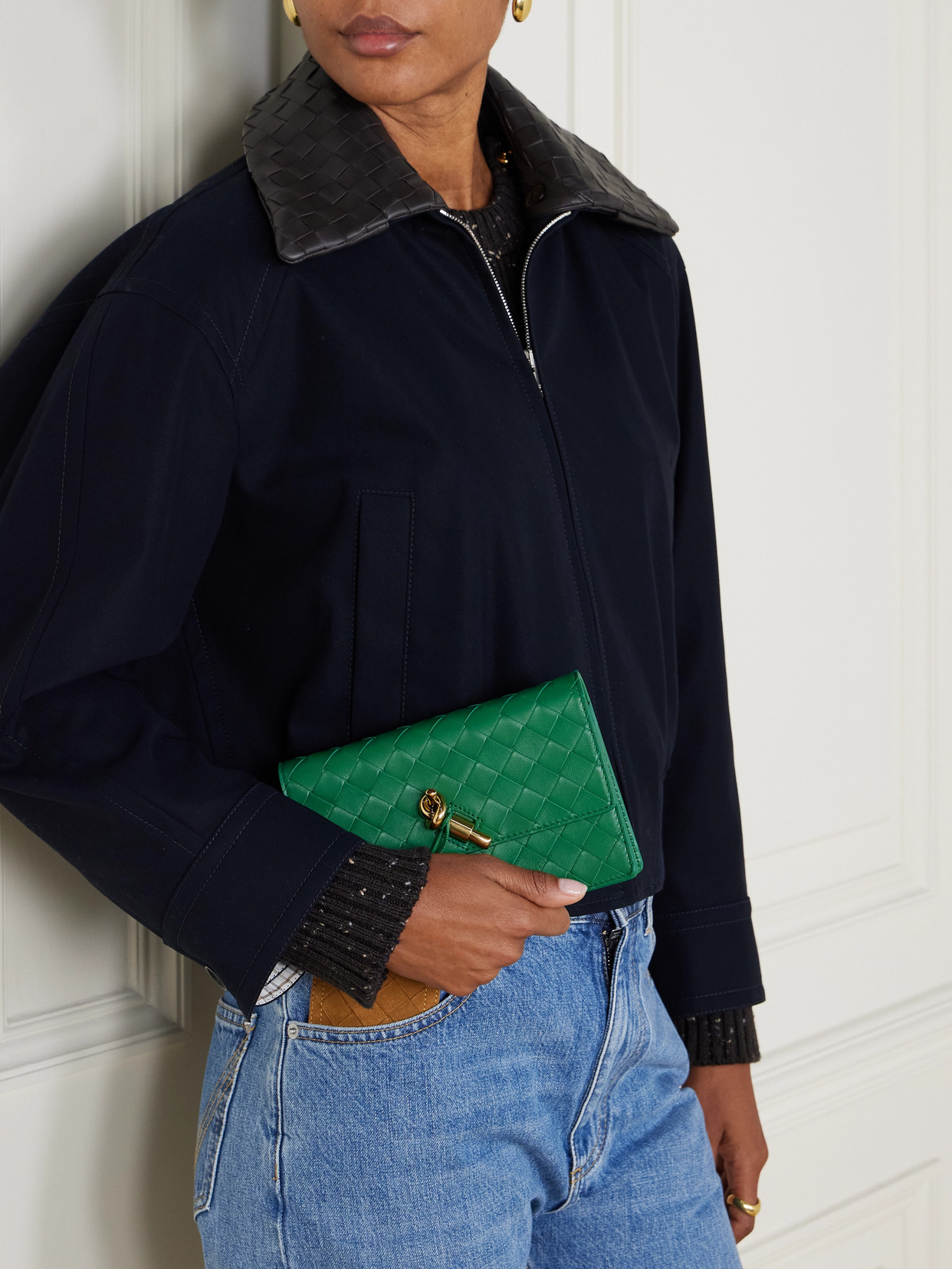 Bottega Veneta Intrecciato Leather Pouch In Green