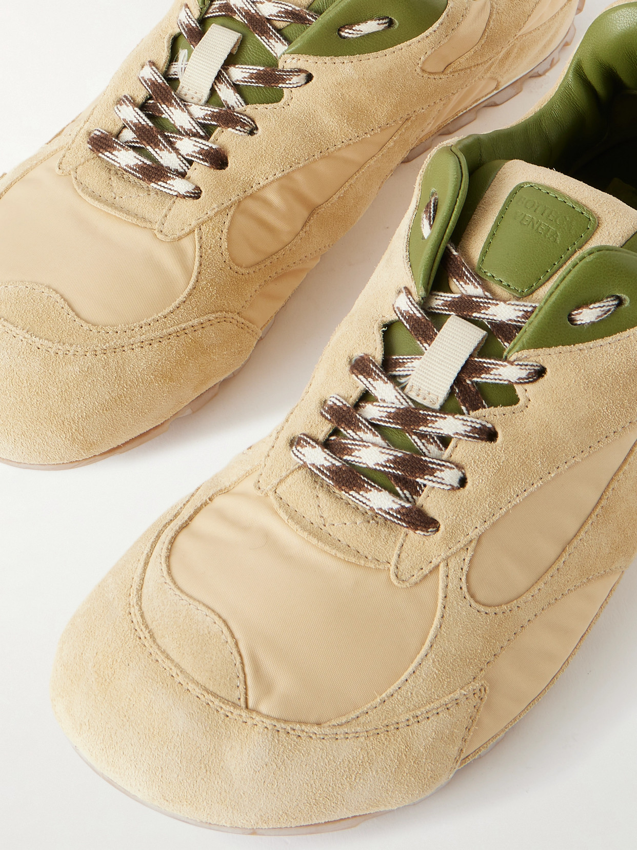 Bottega Veneta Orbit Leather-trimmed Suede And Shell Sneakers In Green