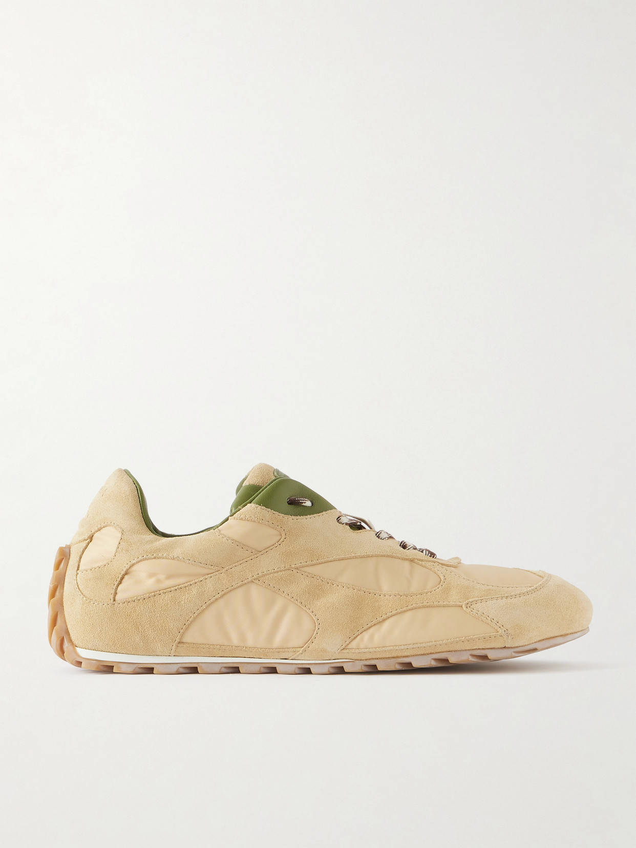 Bottega Veneta Orbit Leather-trimmed Suede And Shell Sneakers In Green