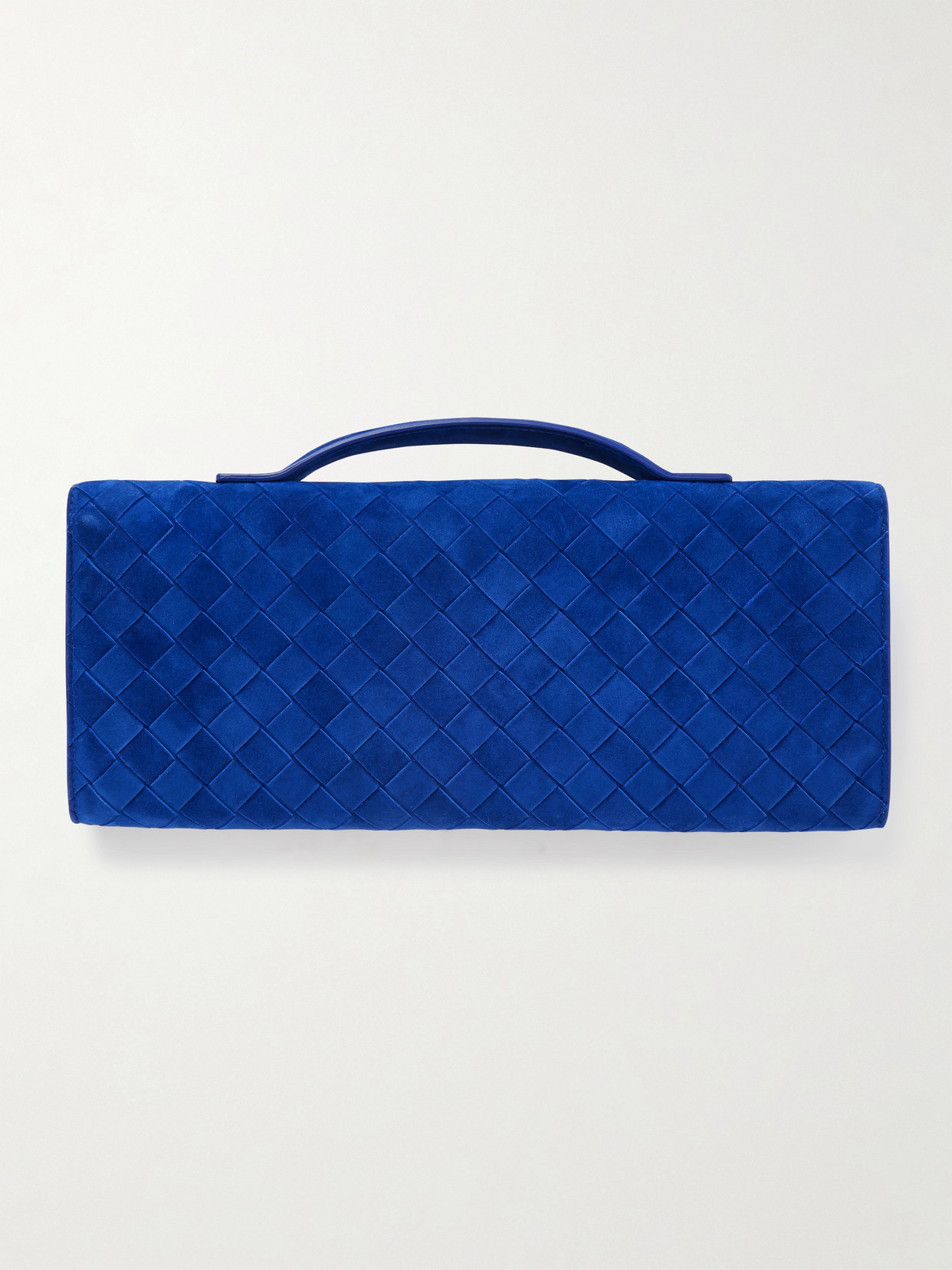 Bottega Veneta Long Andiamo Intrecciato Suede Clutch In Blue