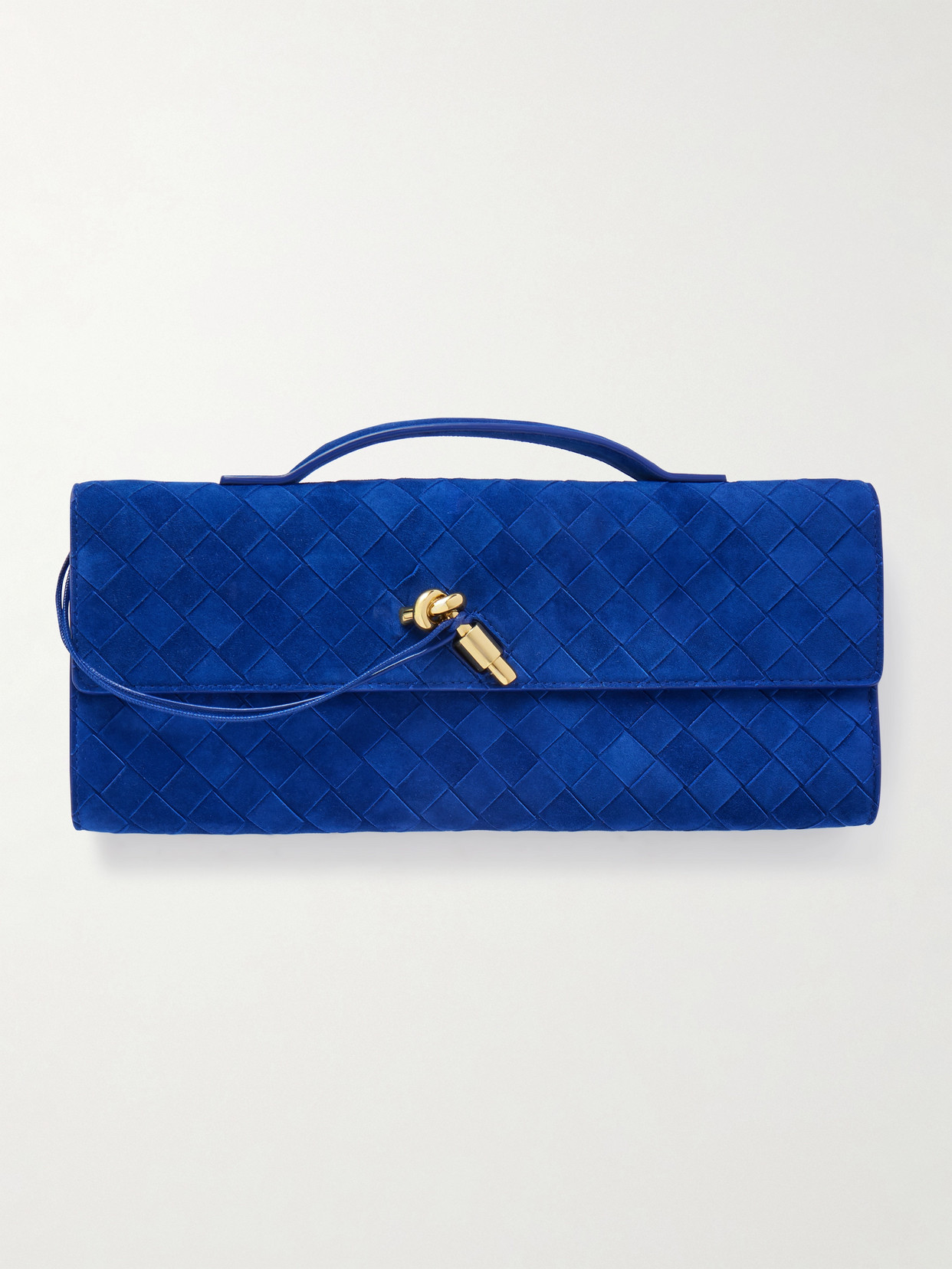 Bottega Veneta Long Andiamo Intrecciato Suede Clutch In Blue