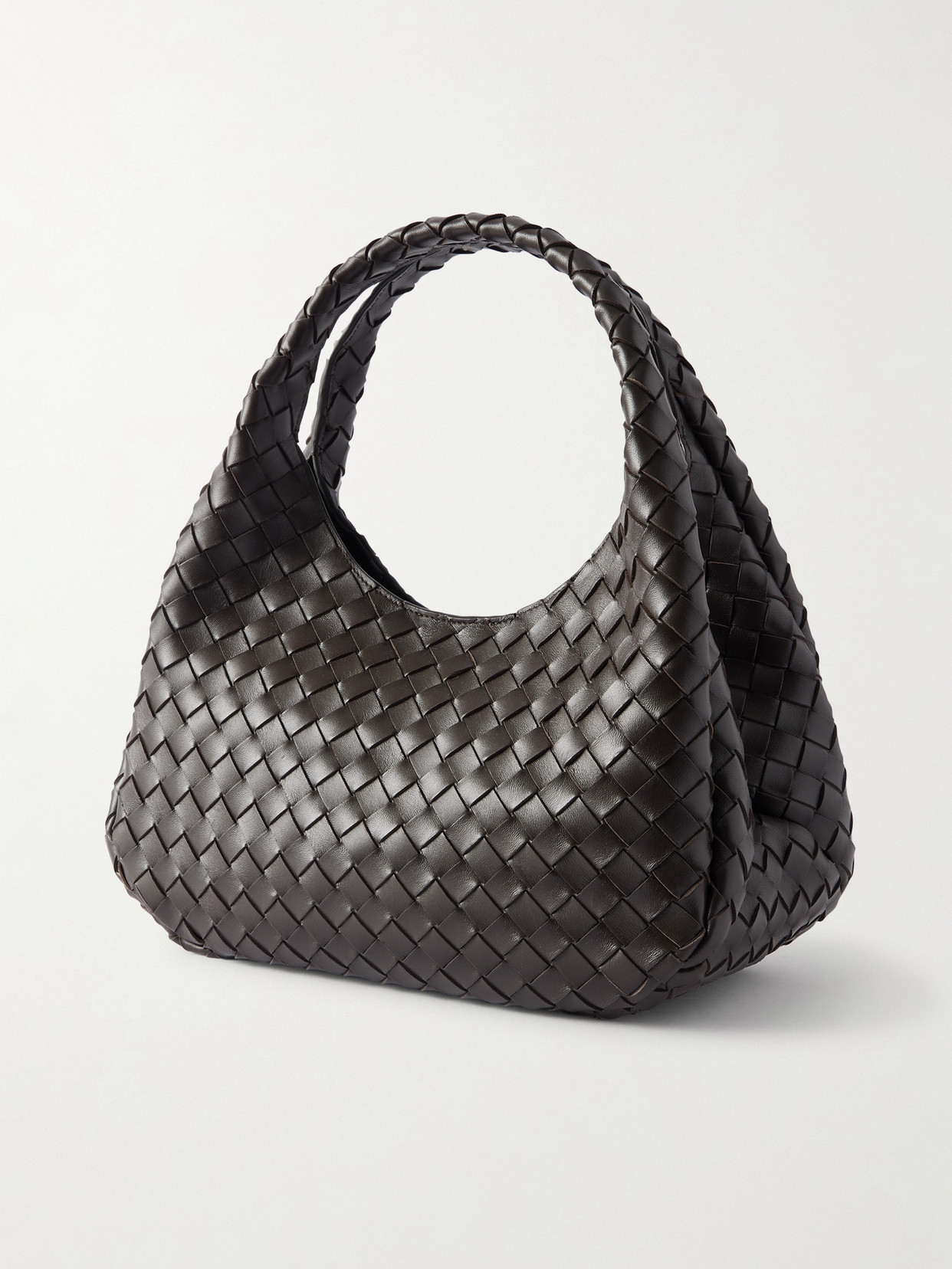 Bottega Veneta Campana Intrecciato Leather Shoulder Bag In Brown