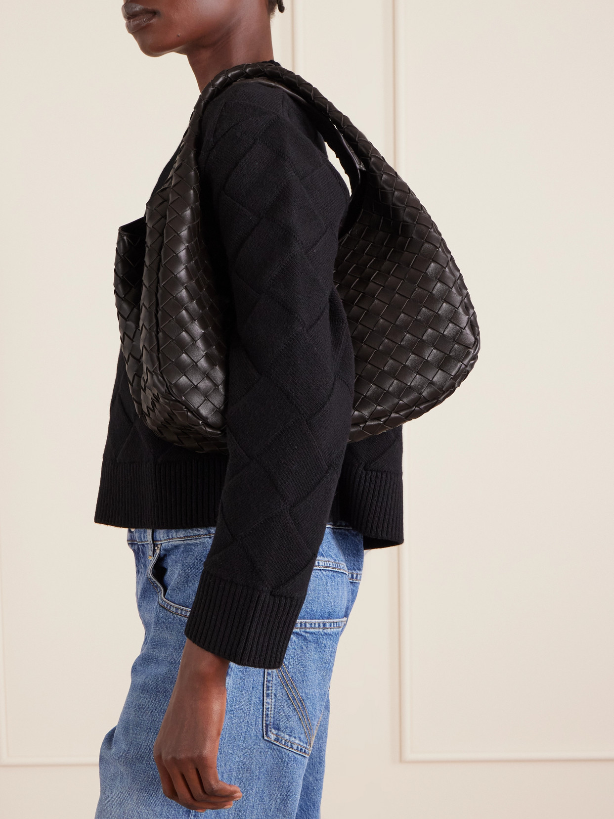 Bottega Veneta Campana Intrecciato Leather Shoulder Bag In Brown