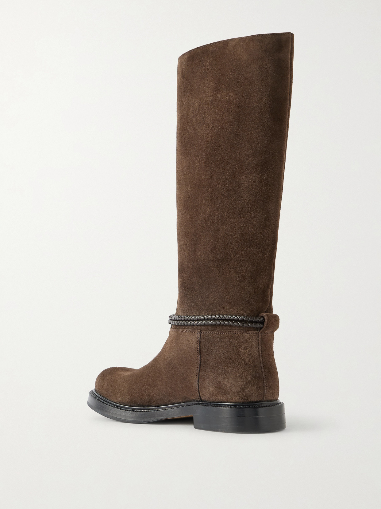Bottega Veneta James Intrecciato Leather-trimmed Suede Knee Boots In Brown