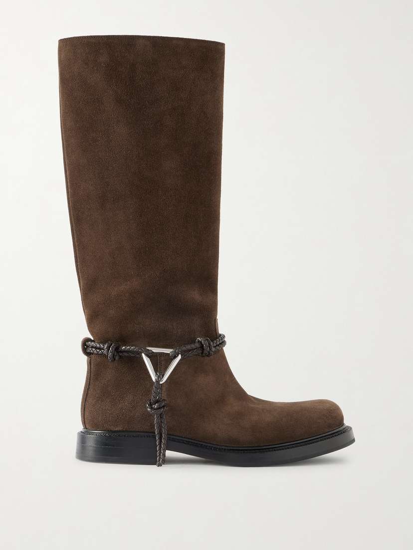 Bottega Veneta James Intrecciato Leather-trimmed Suede Knee Boots