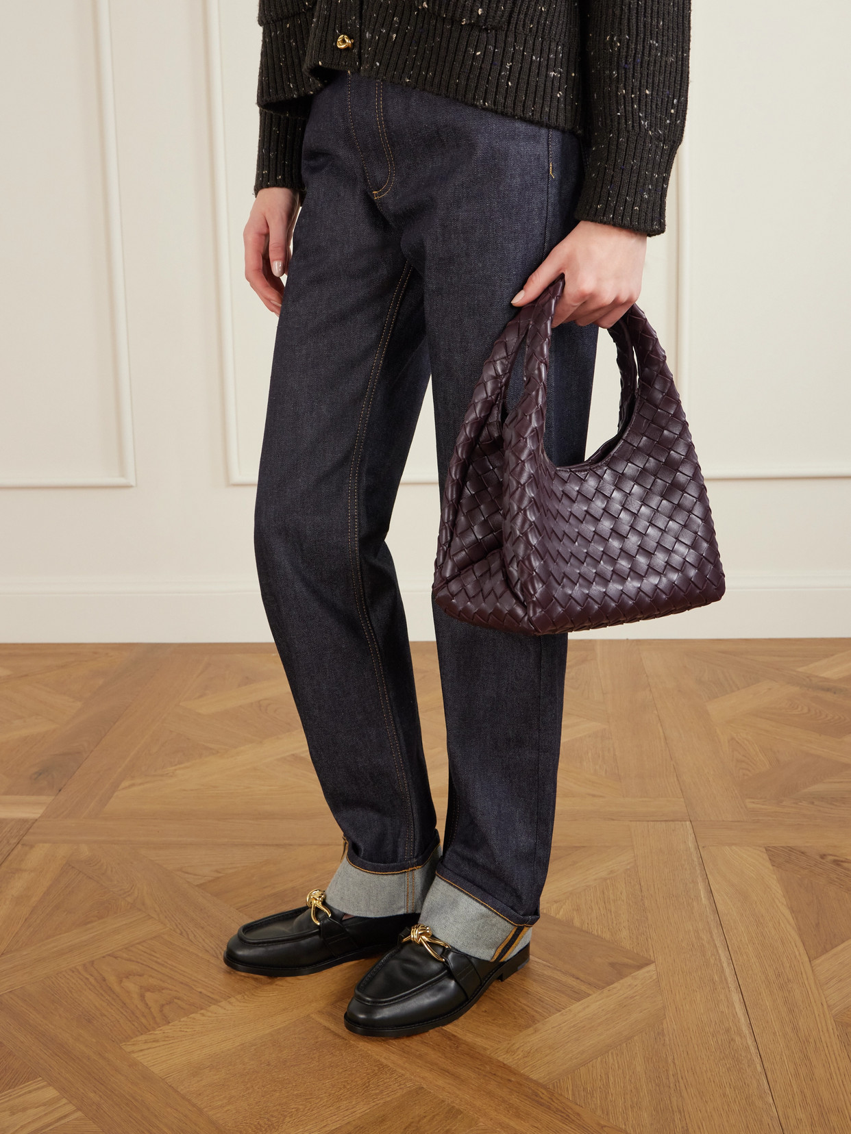 Bottega Veneta Intrecciato Leather Shoulder Bag In Burgundy