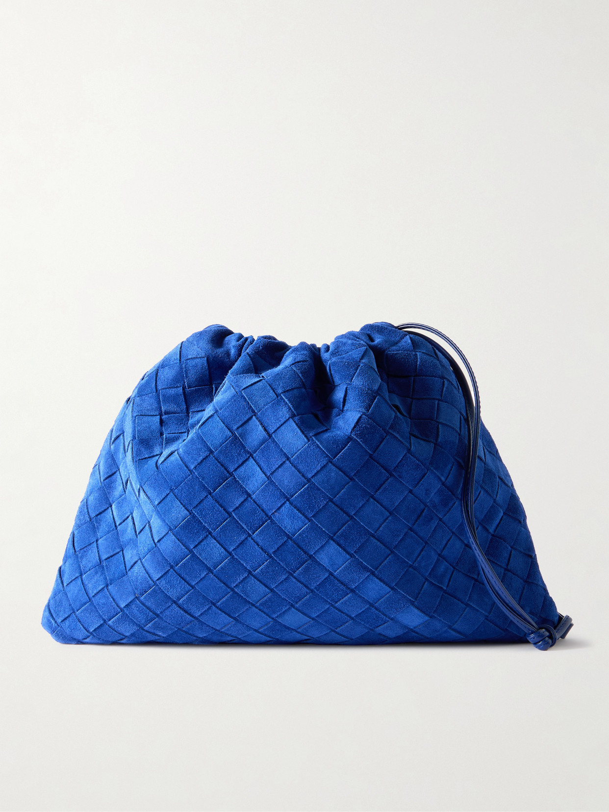 Bottega Veneta Intrecciato Leather-trimmed Suede Pouch In Blue
