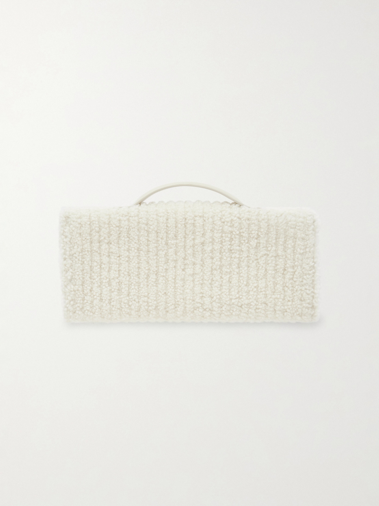 Bottega Veneta Long Andiamo Leather-trimmed Ribbed Bouclé Clutch In White