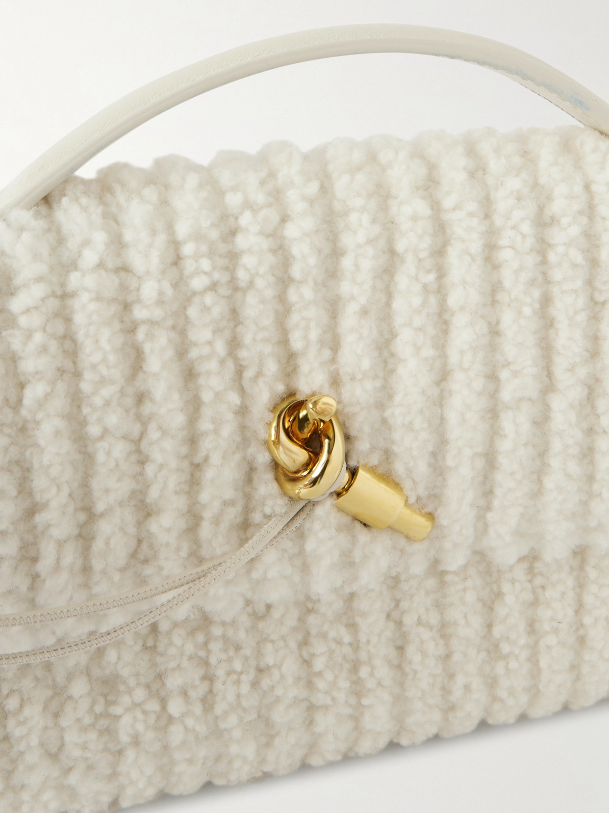 Bottega Veneta Long Andiamo Leather-trimmed Ribbed Bouclé Clutch In White