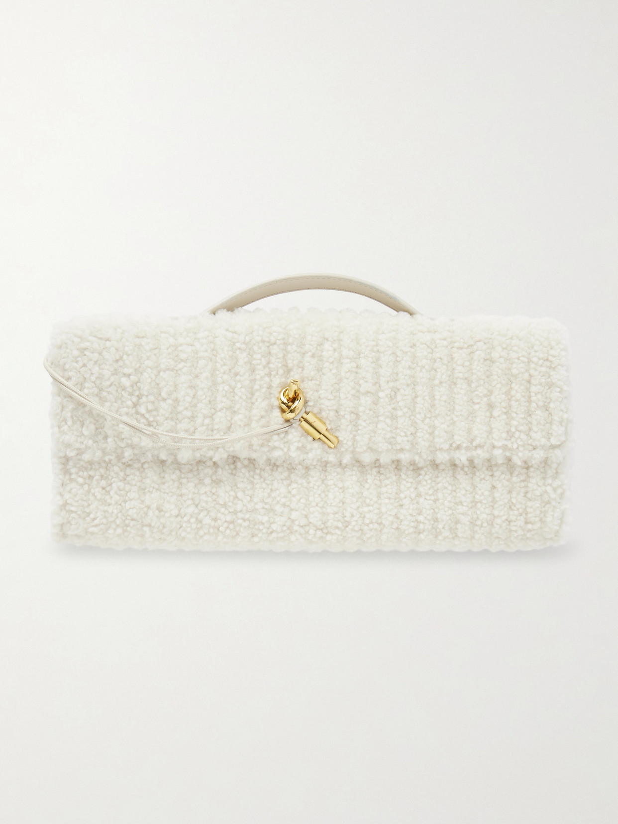 Bottega Veneta Long Andiamo Leather-trimmed Ribbed Bouclé Clutch In White