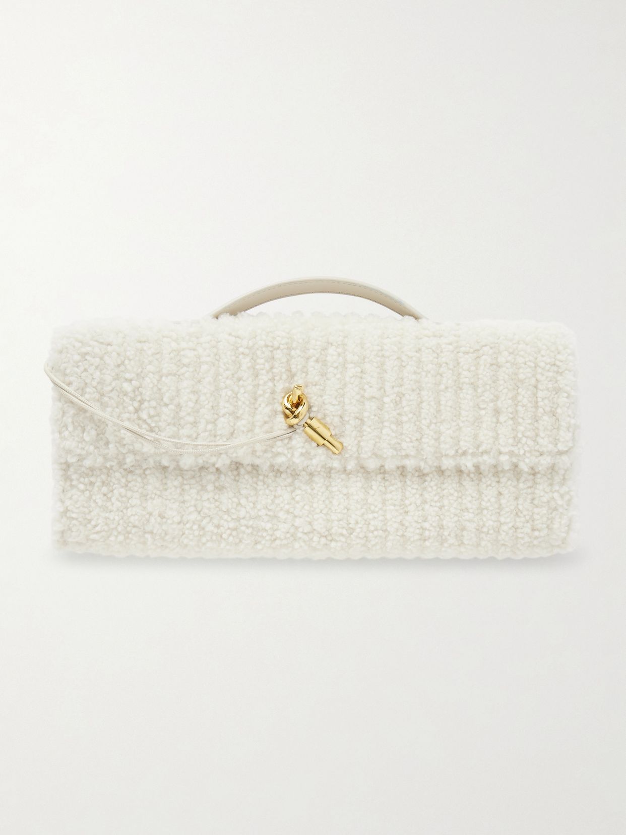Andiamo long leather-trimmed ribbed bouclé clutch