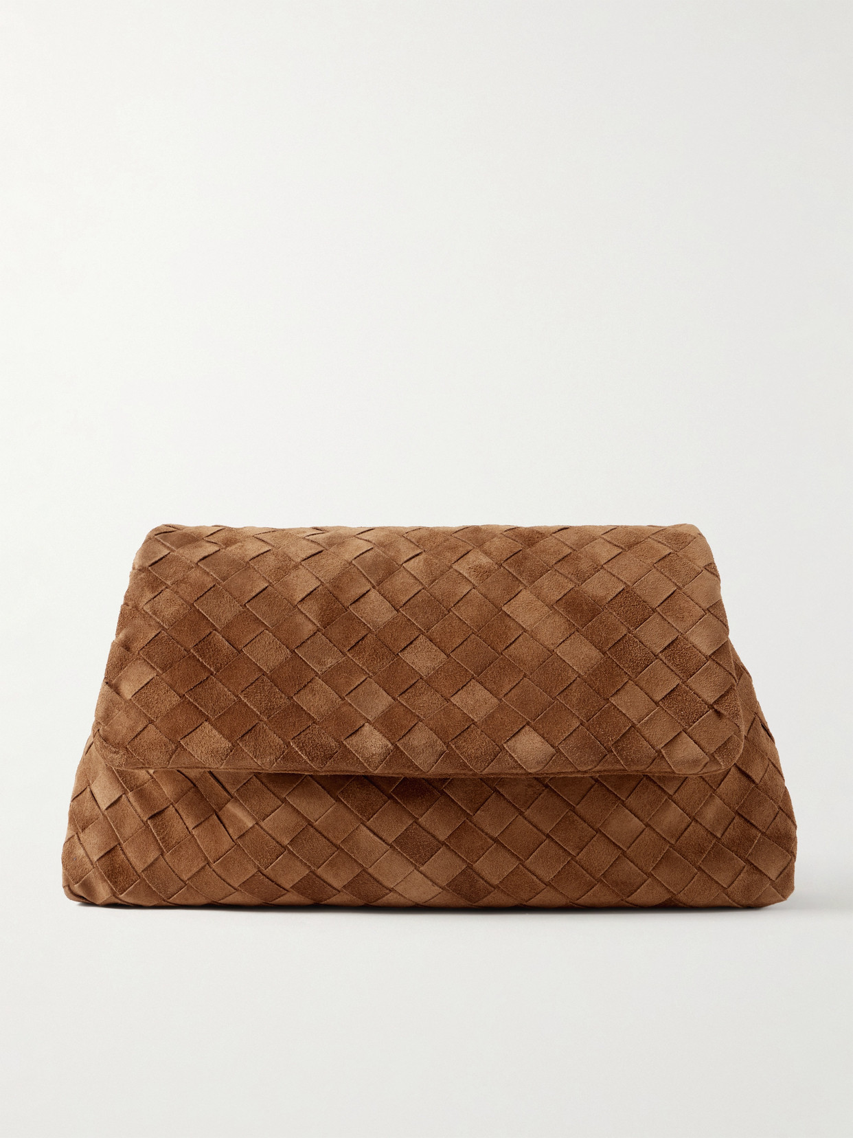 Bottega Veneta Intrecciato Suede Clutch In Brown