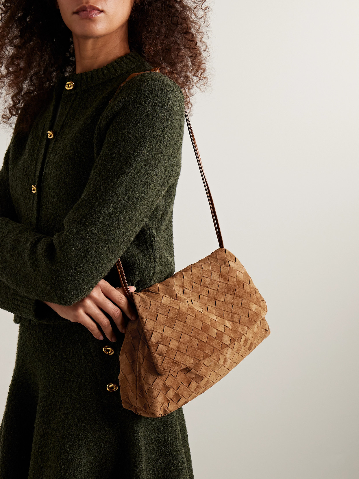 Bottega Veneta Intrecciato Suede Clutch In Brown