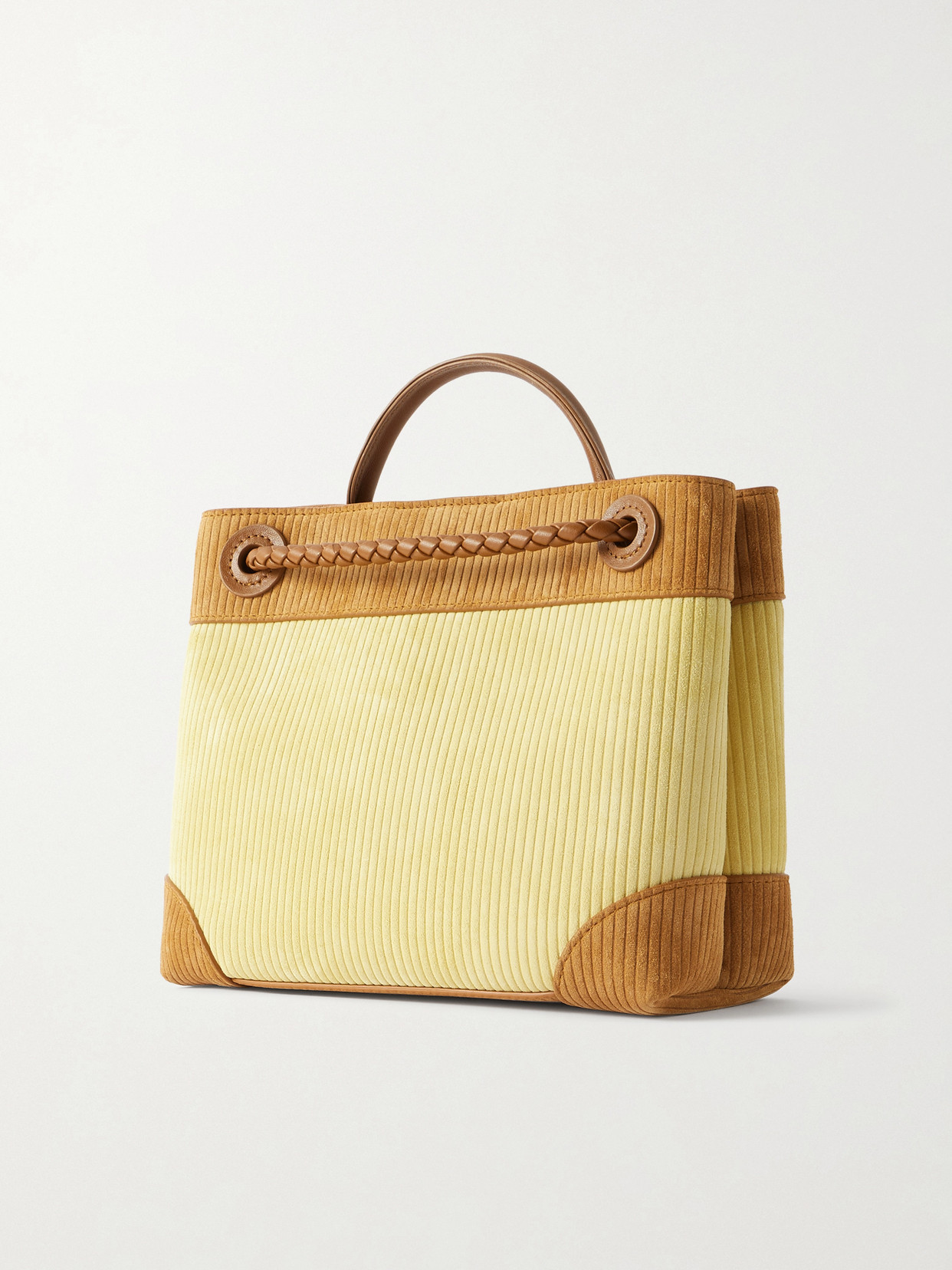 Andiamo Leather-Trimmed Two-Tone Ribbed Suede Tote
