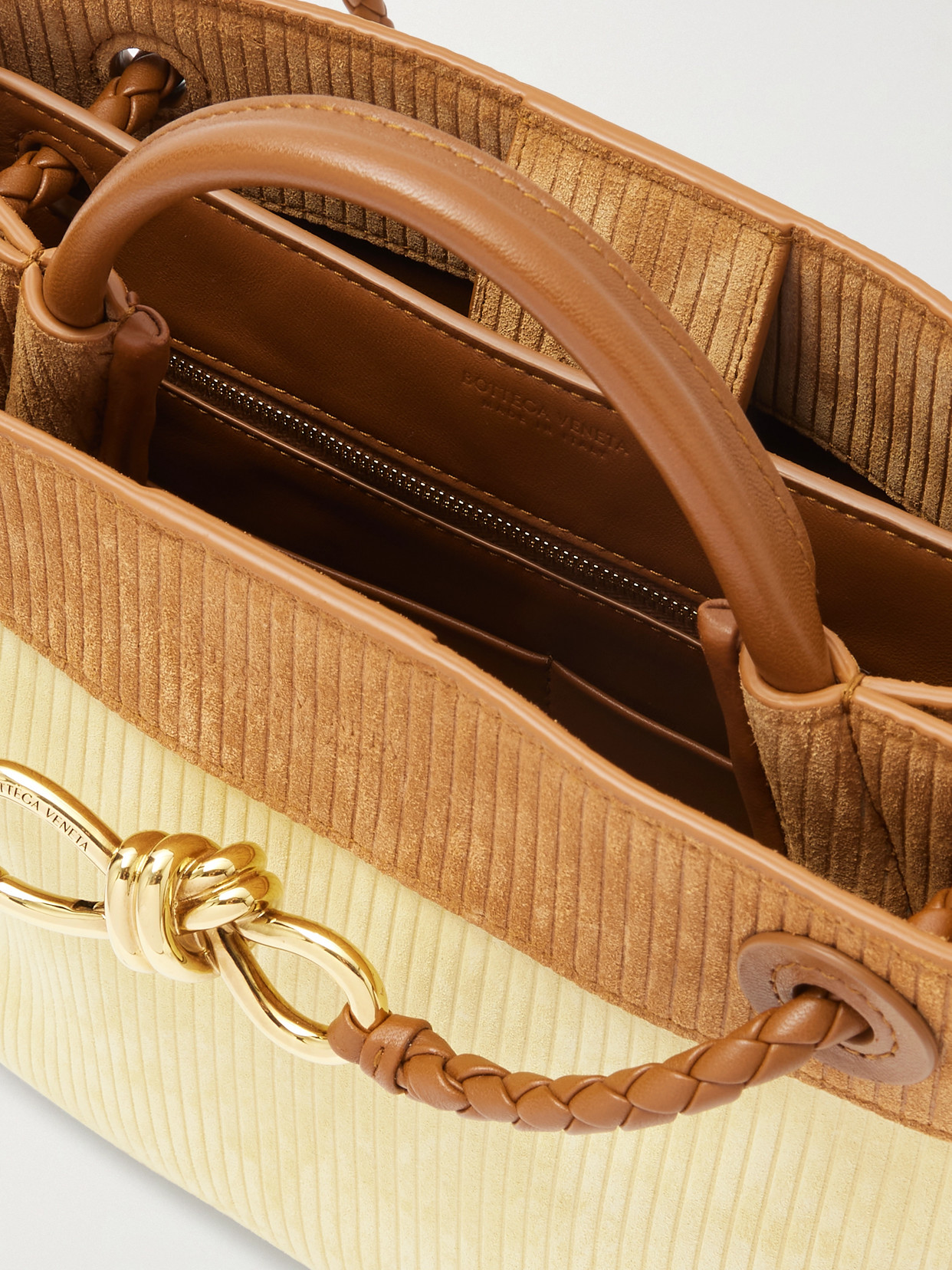 Andiamo Leather-Trimmed Two-Tone Ribbed Suede Tote