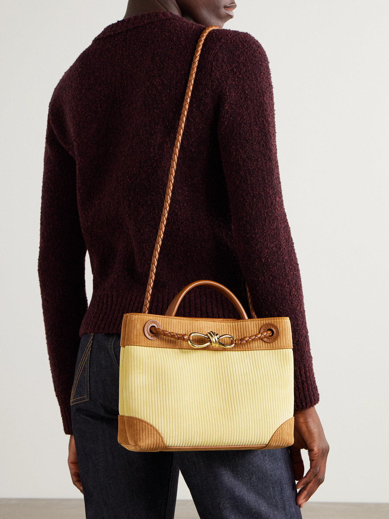 Andiamo Leather-Trimmed Two-Tone Ribbed Suede Tote