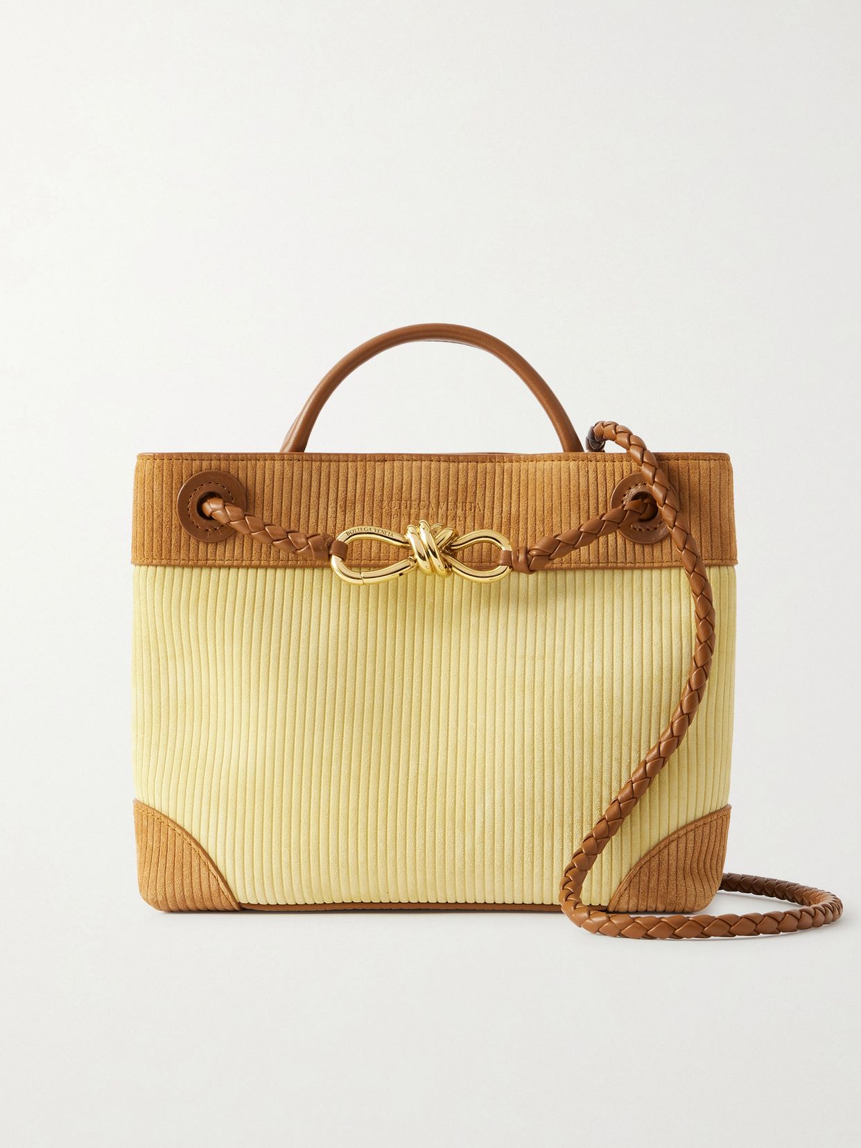 Andiamo leather-trimmed two-tone ribbed suede tote