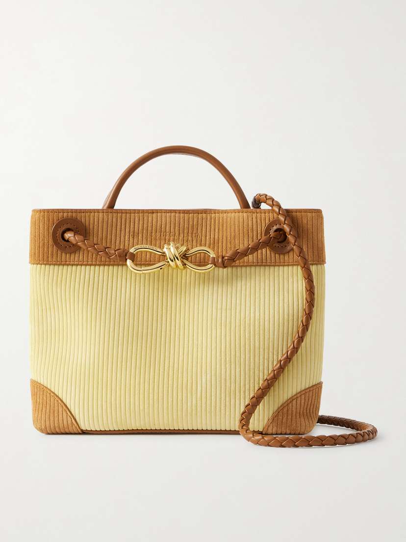 Bottega Veneta Andiamo Leather-trimmed Two-tone Ribbed Suede Tote