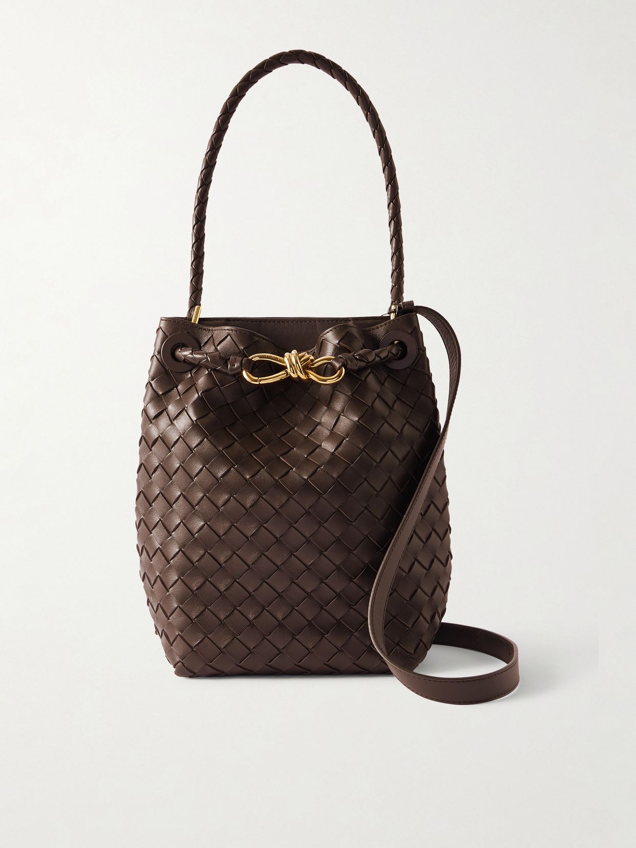 andiamo intrecciato leather bucket bag