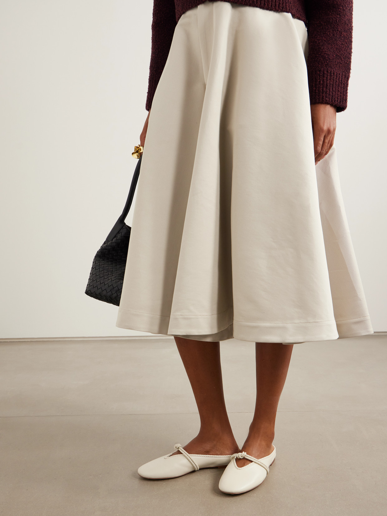Rosa Intrecciato-Trimmed Mules