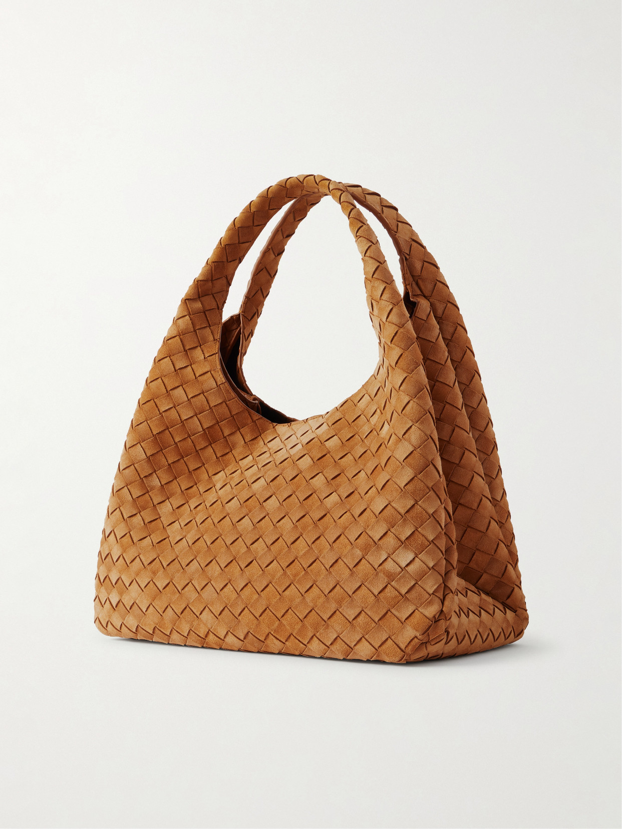 Bottega Veneta Campana Large Intrecciato Suede Leather Shoulder Bag In Brown