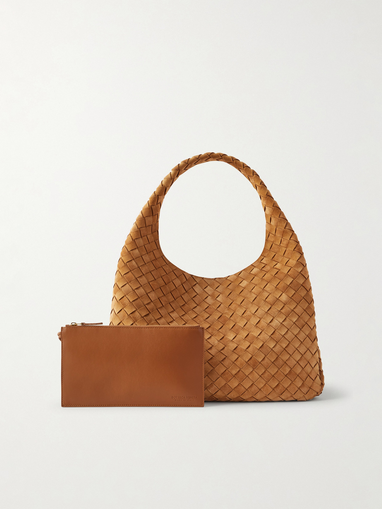 Bottega Veneta Campana Large Intrecciato Suede Leather Shoulder Bag In Brown