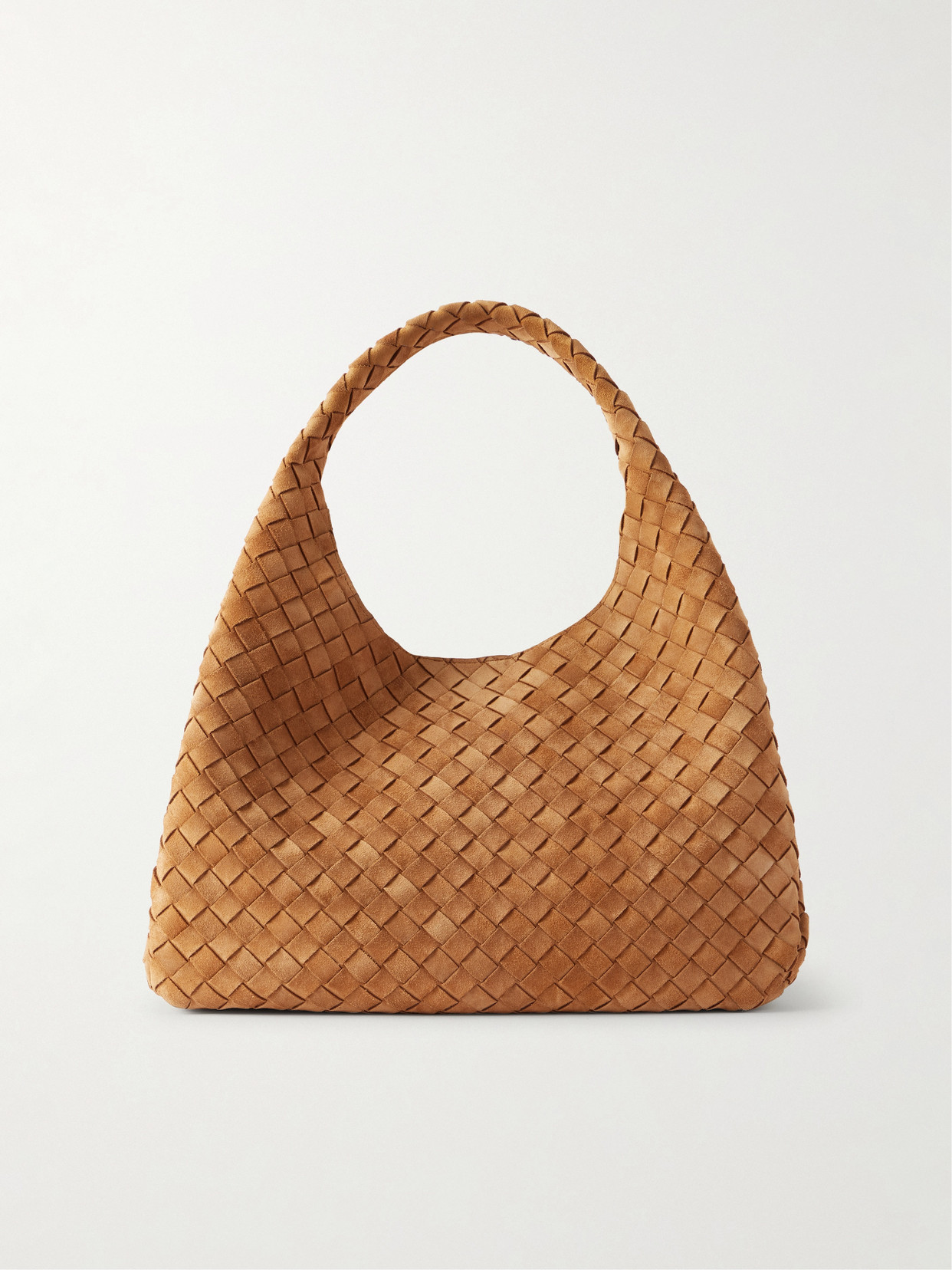 Bottega Veneta Campana Intrecciato Suede Shoulder Bag In Brown