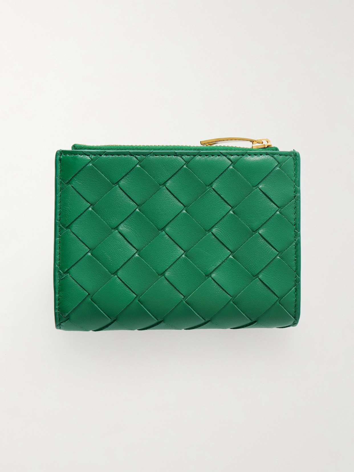 Bottega Veneta Intrecciato 15 Leather Wallet In Green