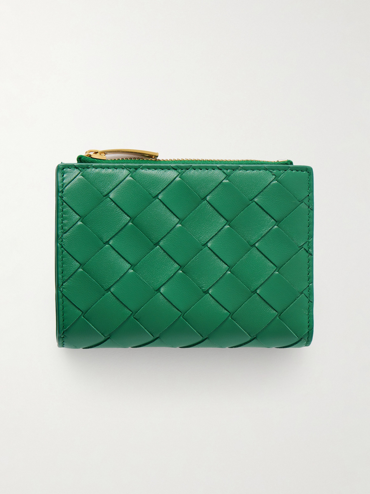Bottega Veneta Intrecciato 15 Leather Wallet In Green