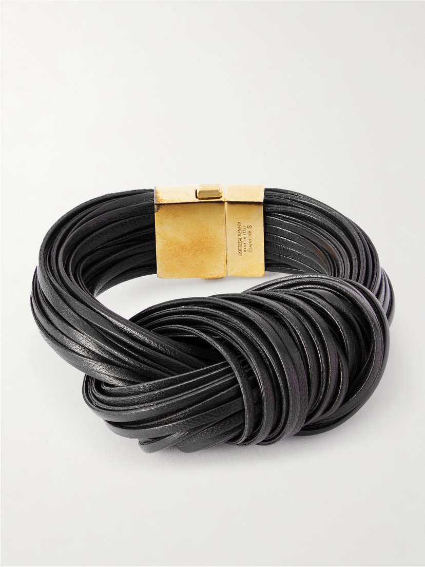 Bottega Veneta Knot Gold-plated And Leather Bracelet