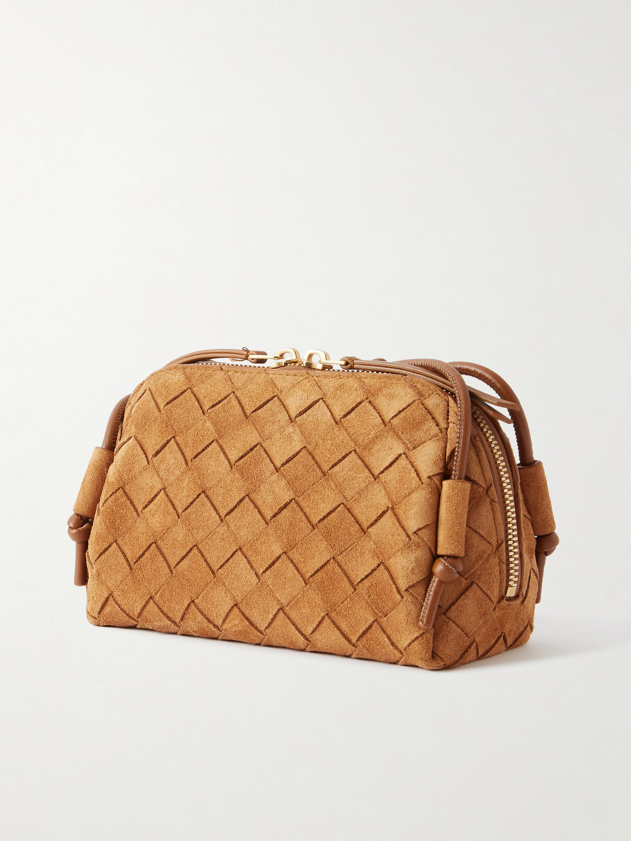 Bottega Veneta Concert Pouch Intrecciato Suede Shoulder Bag In Brown