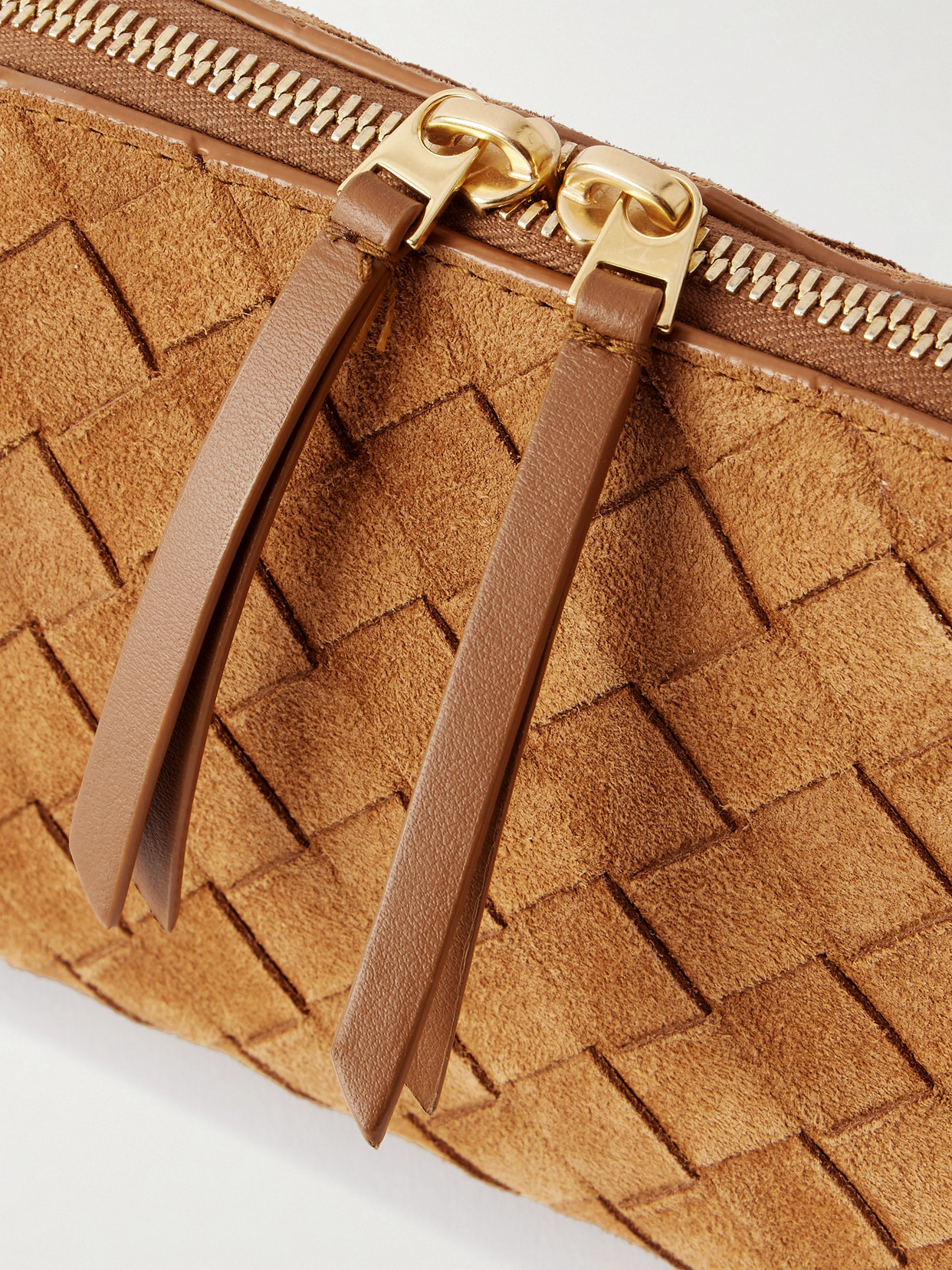 Bottega Veneta Concert Pouch Intrecciato Suede Shoulder Bag In Brown