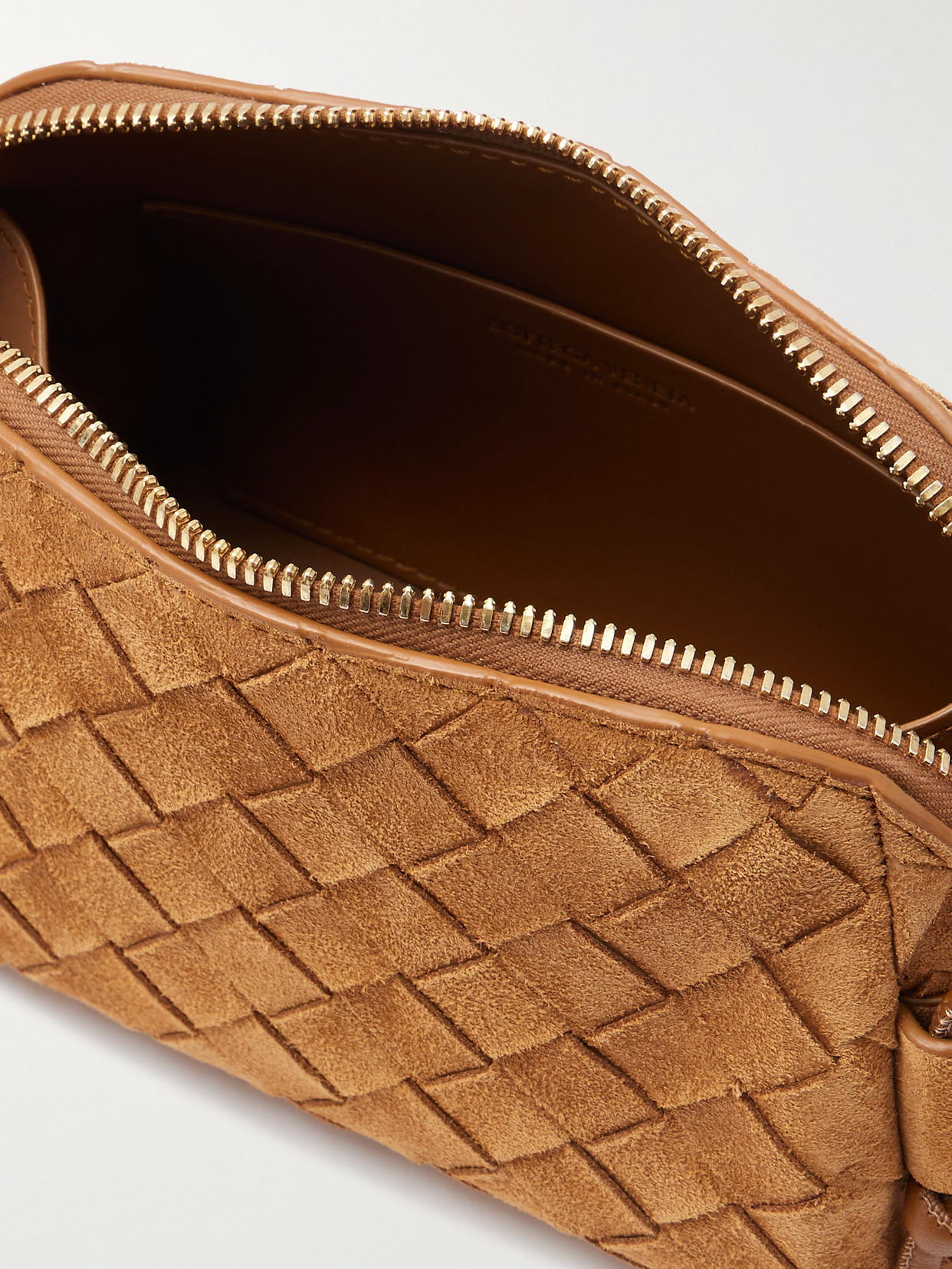 Bottega Veneta Concert Pouch Intrecciato Suede Shoulder Bag In Brown