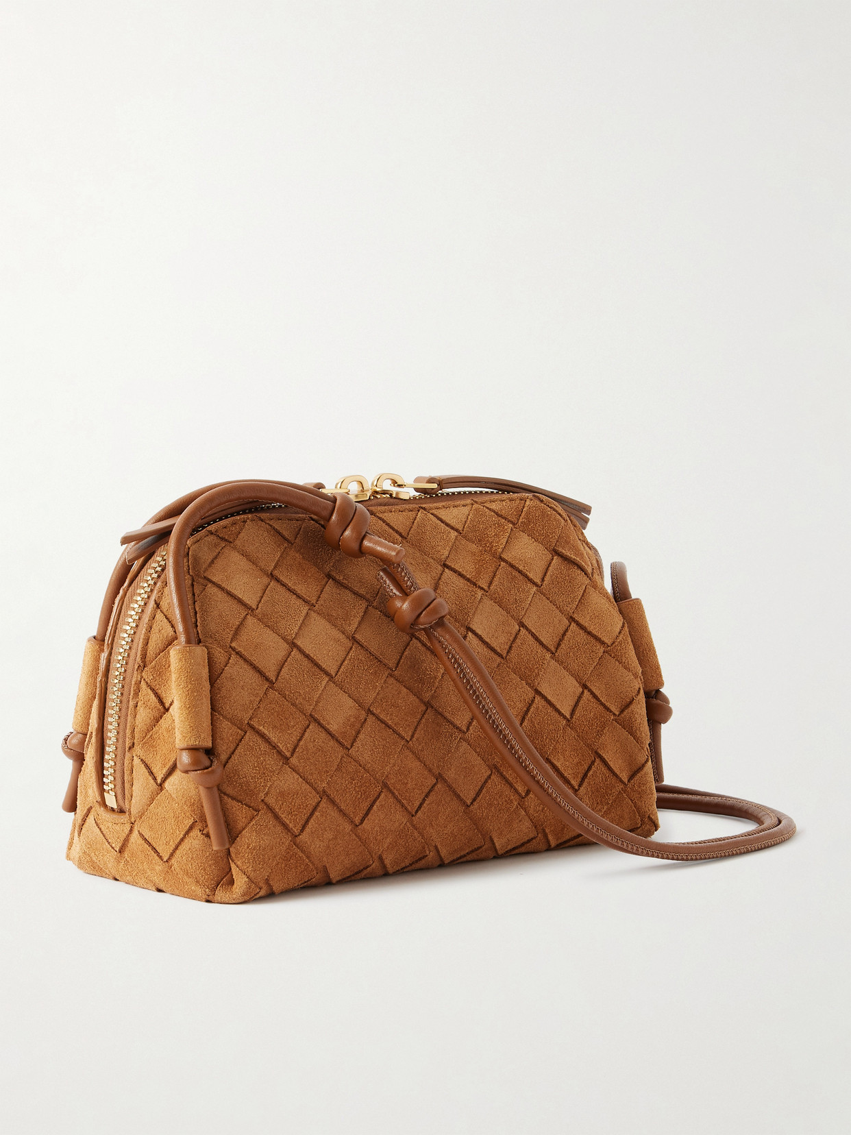 Bottega Veneta Concert Pouch Intrecciato Suede Shoulder Bag In Brown