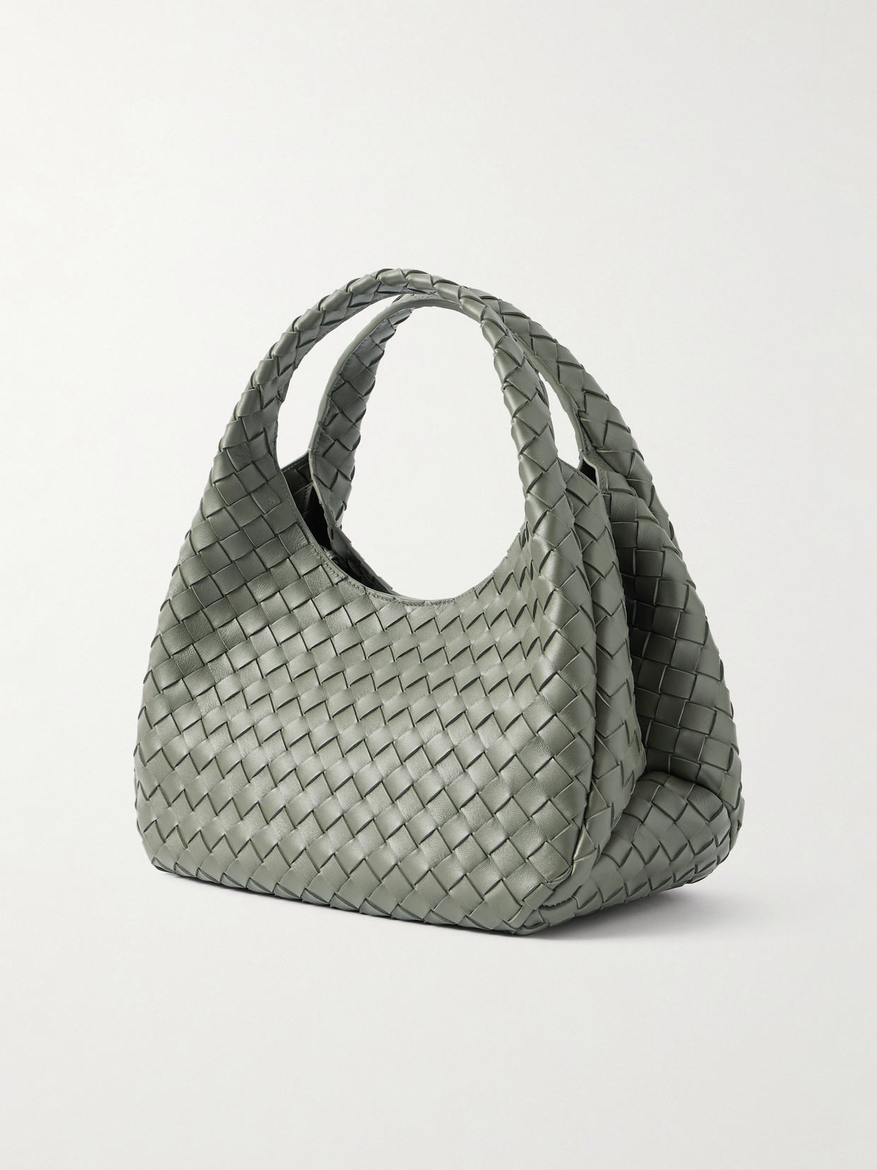 Bottega Veneta Campana Intrecciato Leather Shoulder Bag In Green