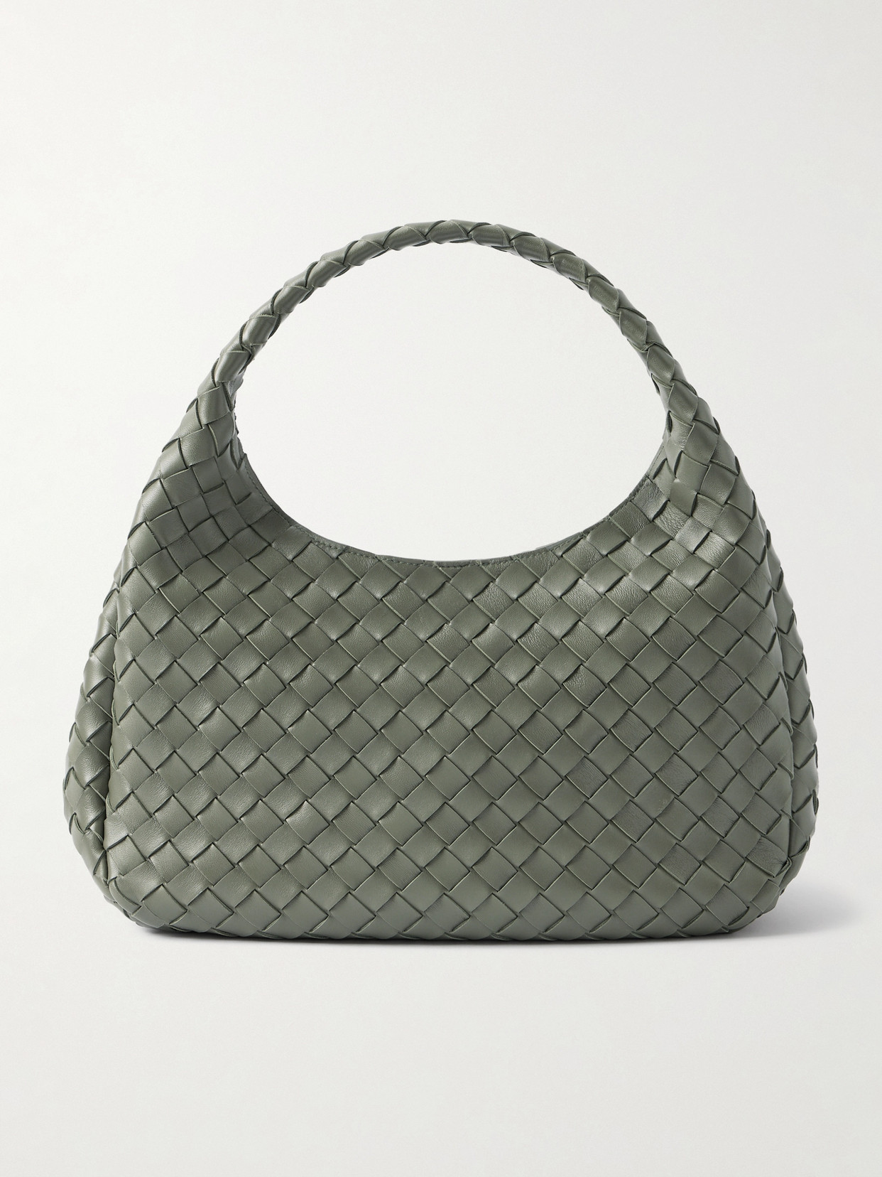 Bottega Veneta Campana Intrecciato Leather Shoulder Bag In Green