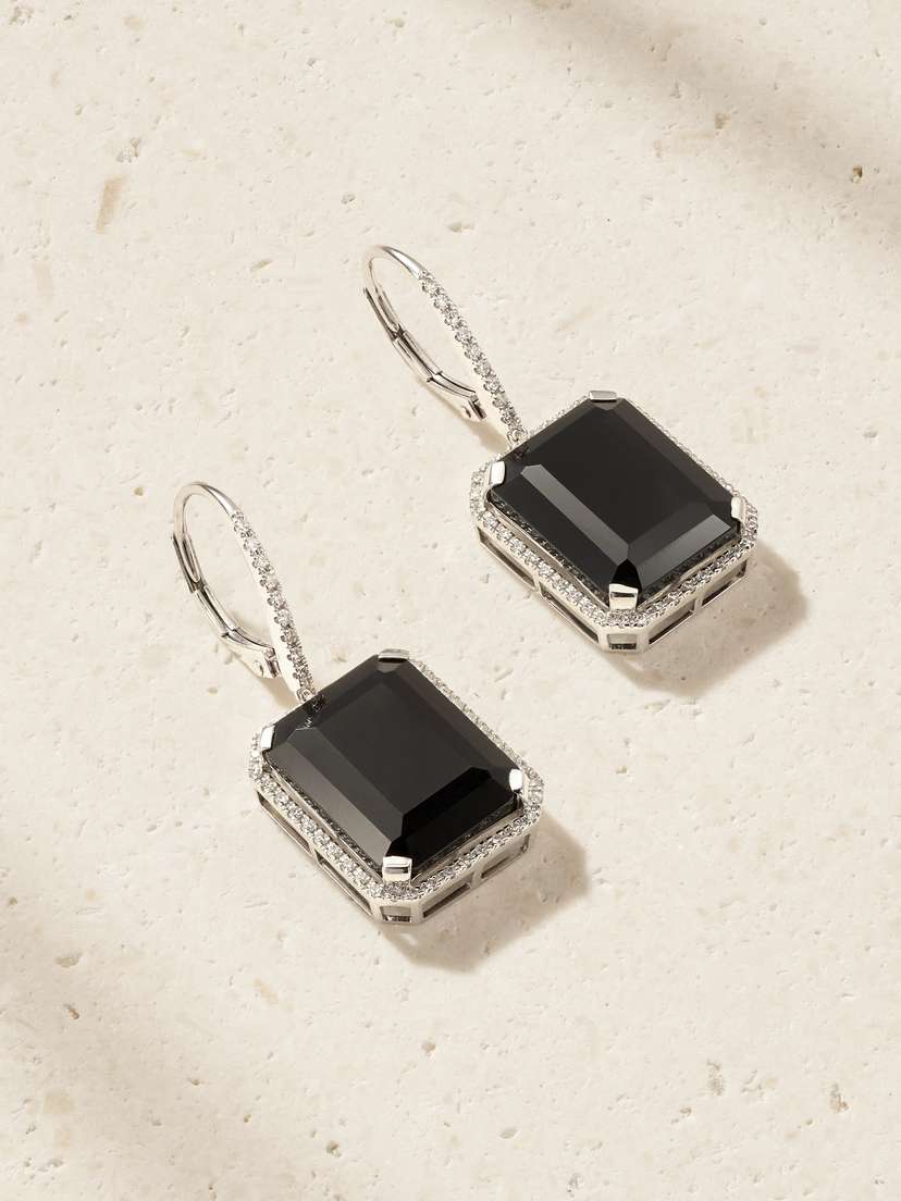 SHAY 18-karat White Gold, Onyx And Diamond Earrings