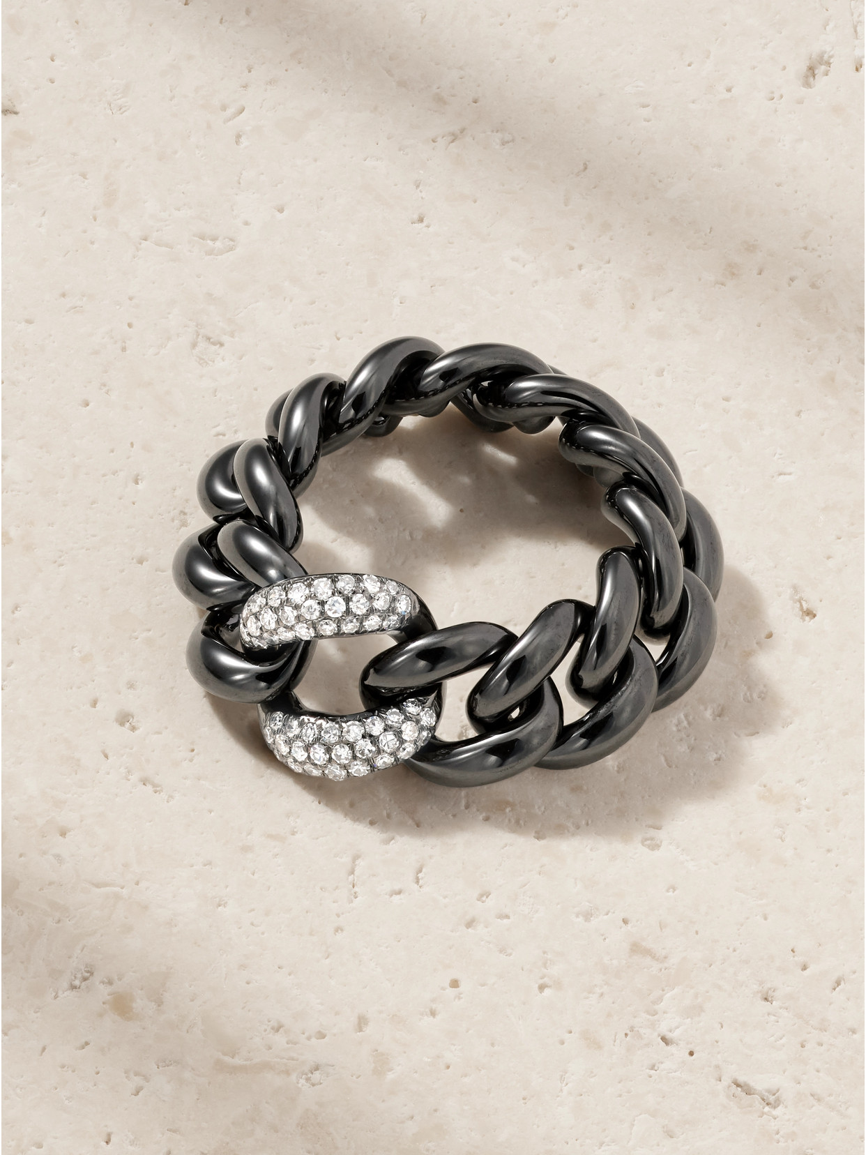 Shay 18-karat Blackened Gold, Ceramic And Diamond Ring